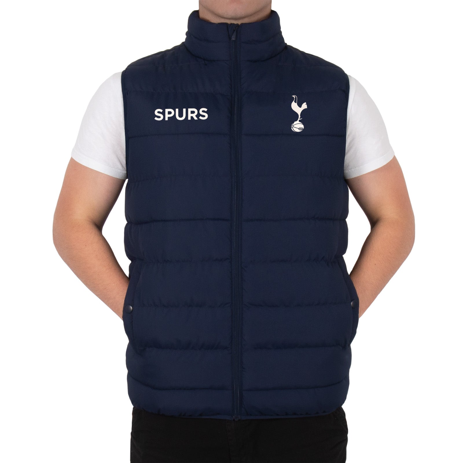 Spurs adults gilet in black with club crest to chest.