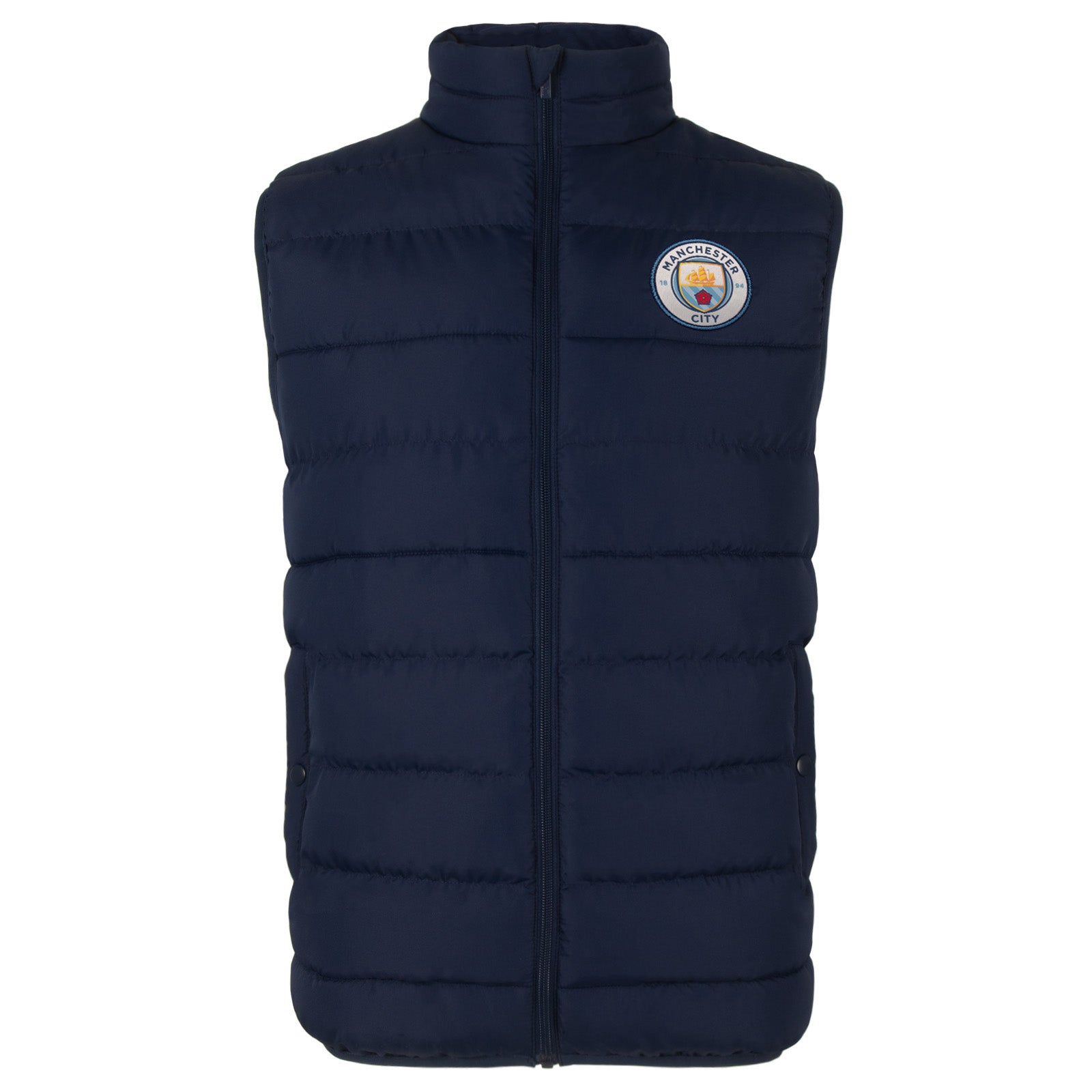 Man City adults gilet in black with full colour club crest to chest.
