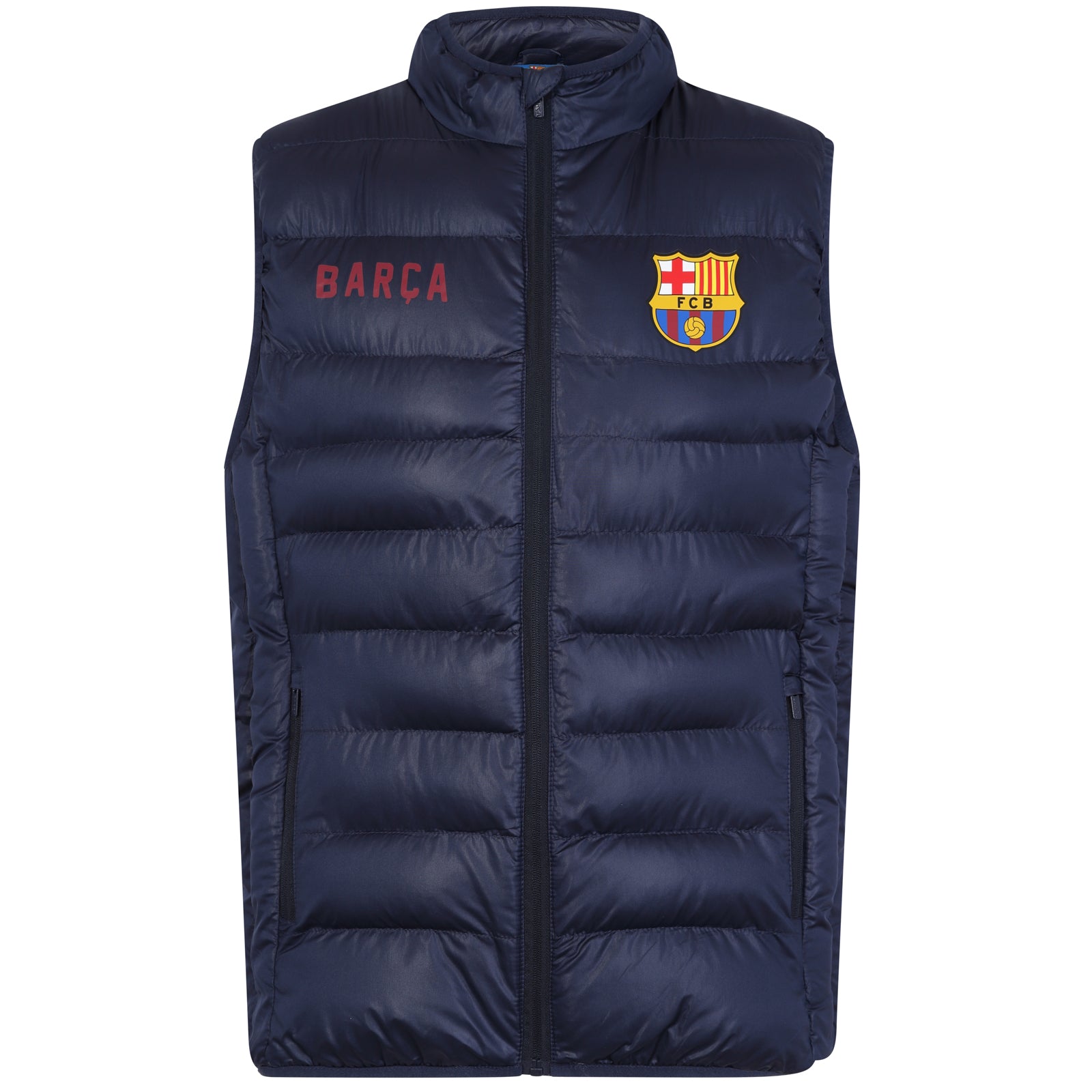 FC Barcelona kids gilet in navy blue with FCB club crest to the left chest.