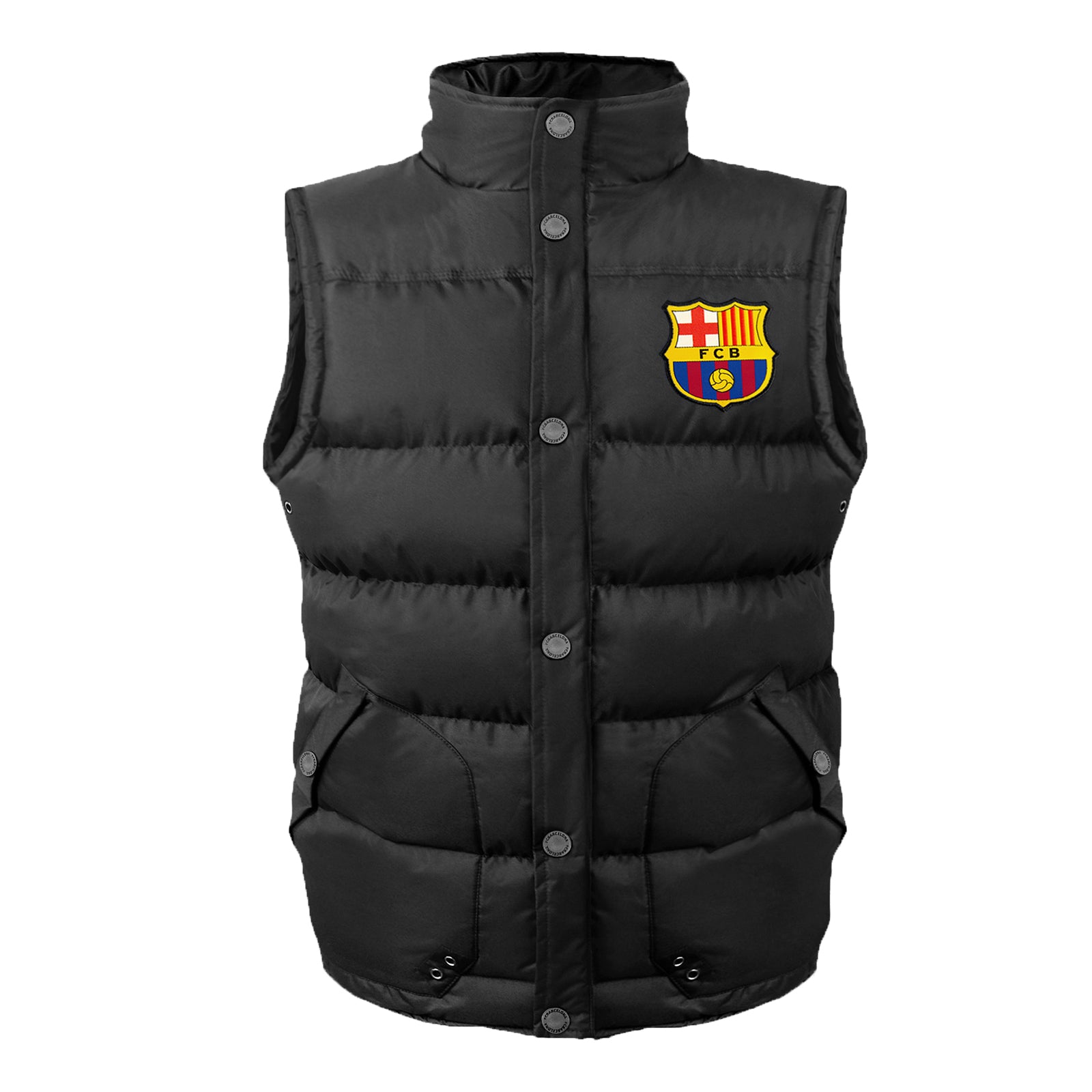 FC Barcelona kids gilet in black with FCB club crest to the left chest.