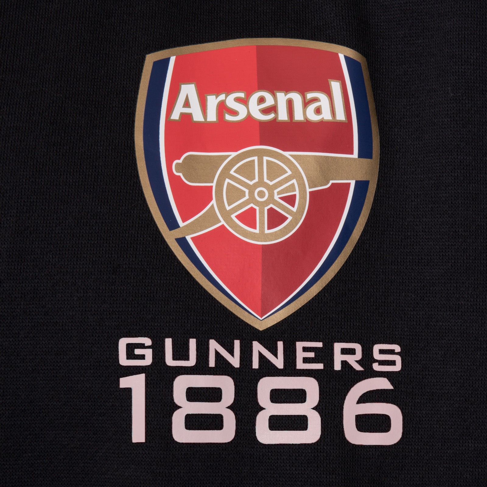 Arsenal kids zip hoodie in black with the club crest and AFC 1886 text on the left chest.