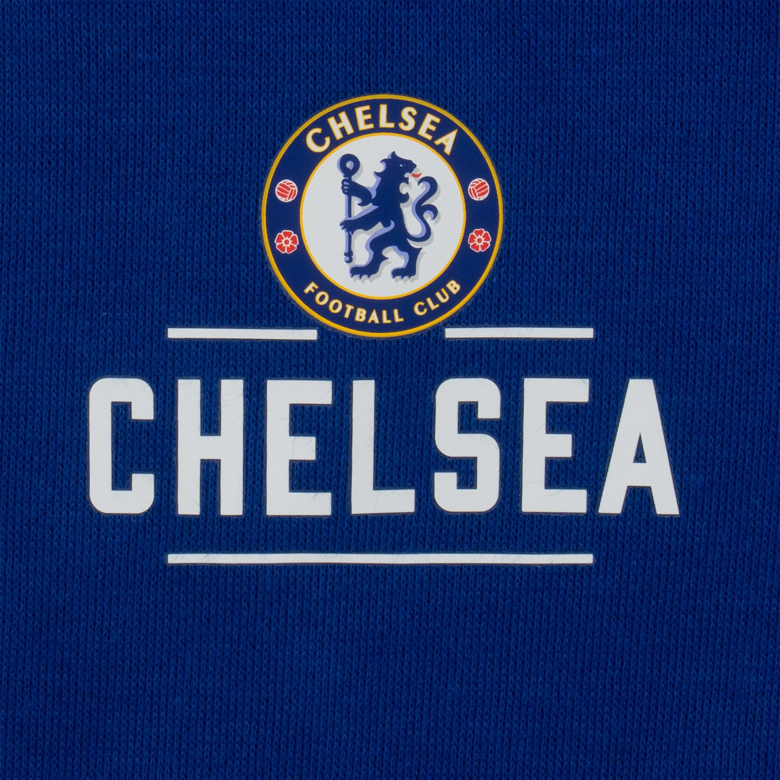 Chelsea kids zip hoodie in navy blue with club crest and Chelsea text on the left chest.