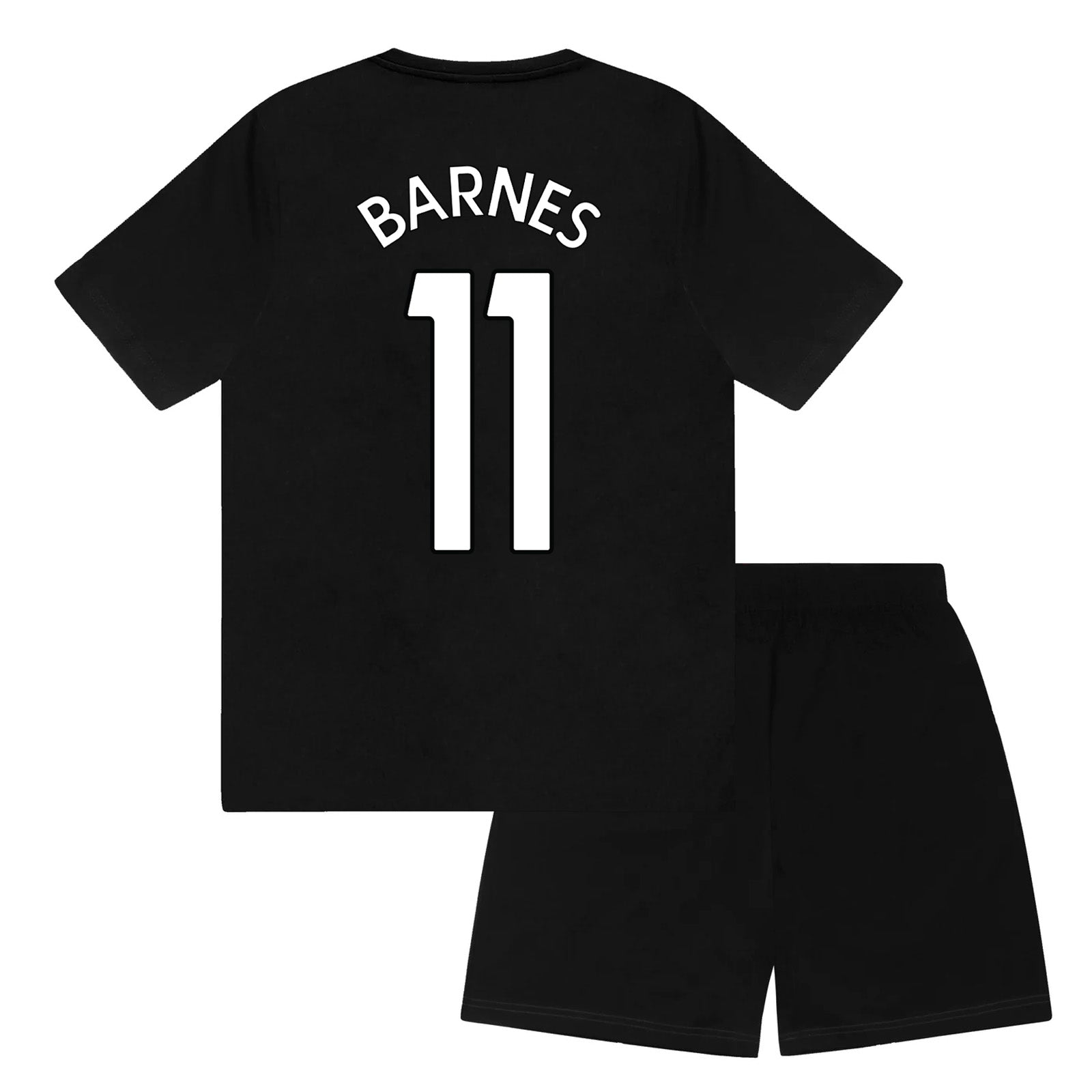 Newcastle Utd kids pyjamas in black & white. Short sleeve top with graphic and shorts with crest to the left leg