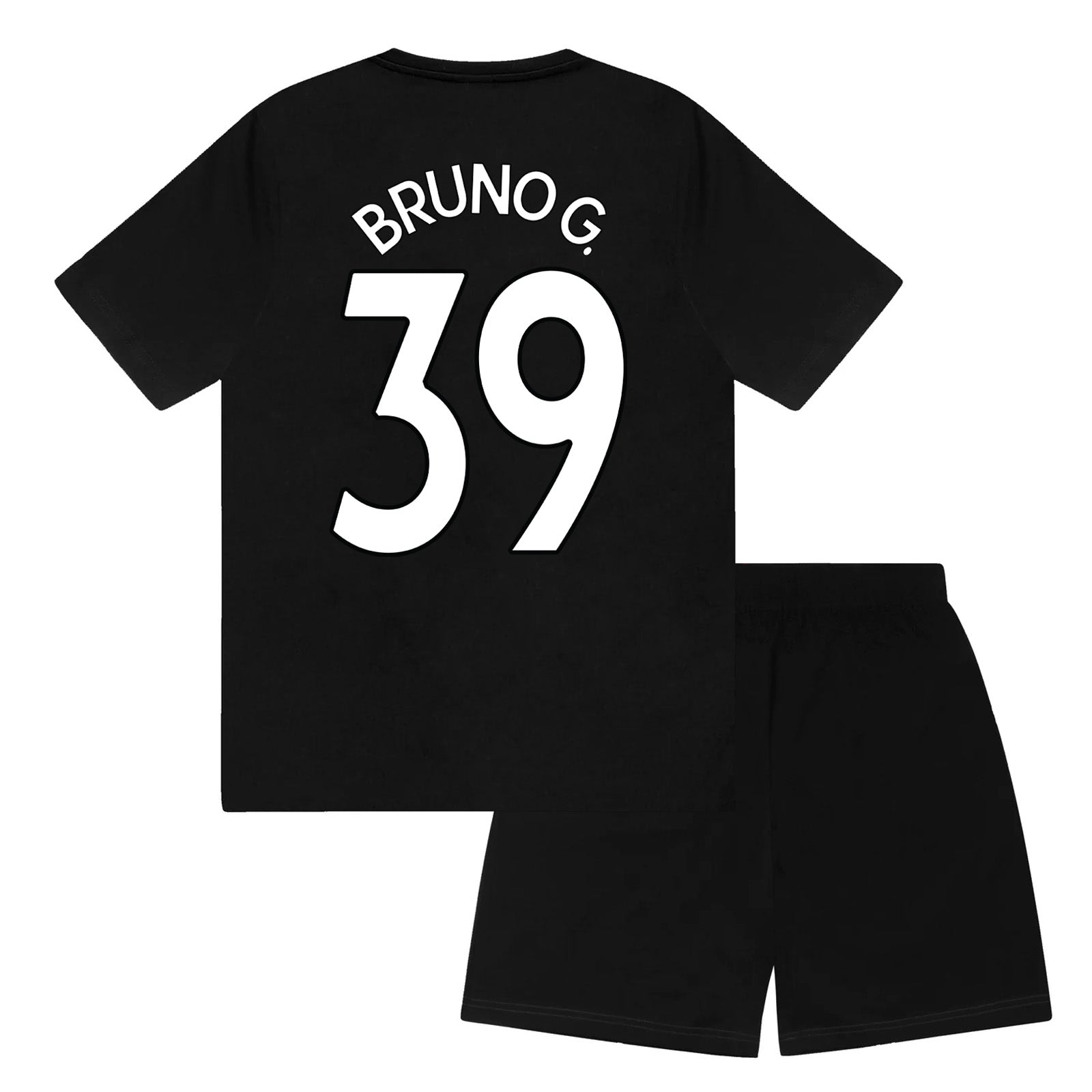 Newcastle Utd kids pyjamas in black & white. Short sleeve top with graphic and shorts with crest to the left leg
