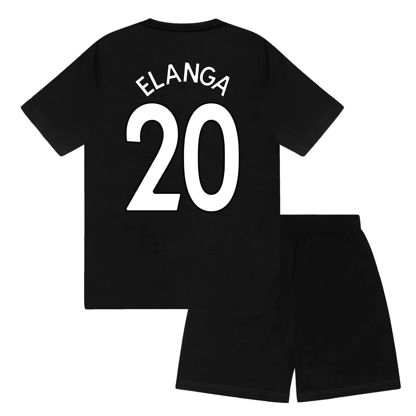 Newcastle Utd kids pyjamas in black & white. Short sleeve top with graphic and shorts with crest to the left leg