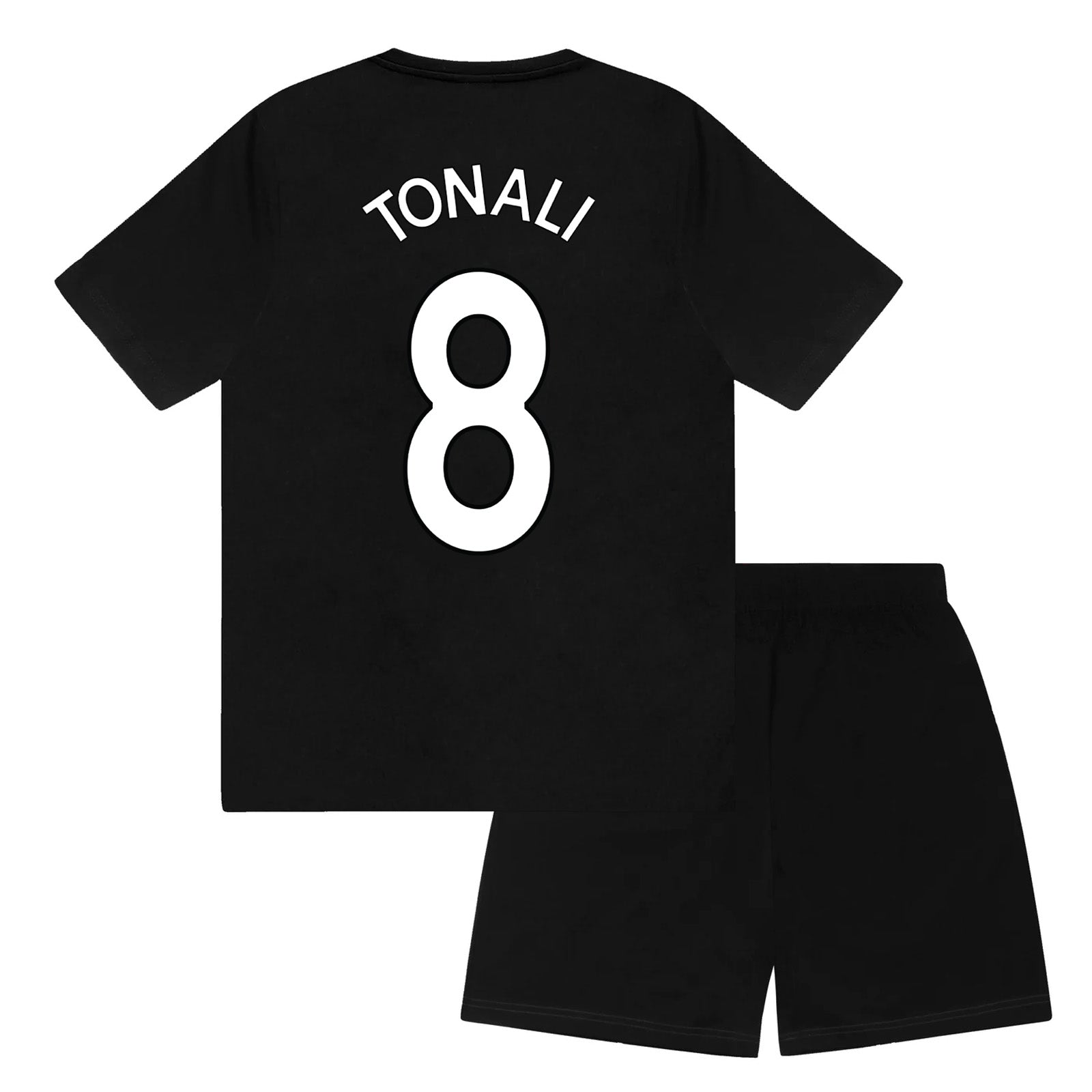 Newcastle Utd kids pyjamas in black & white. Short sleeve top with graphic and shorts with crest to the left leg