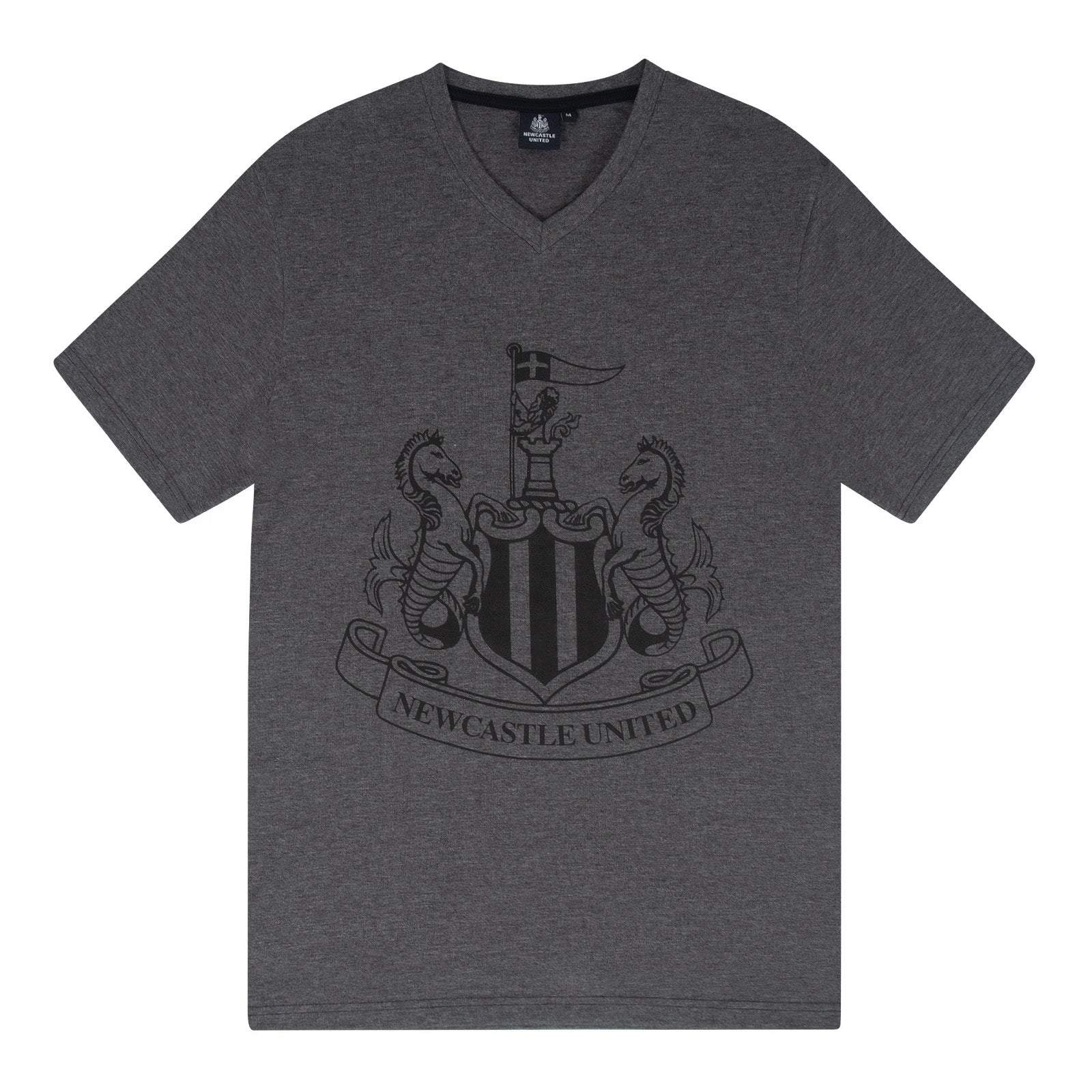 Newcastle adults short pyjama set in grey with a short sleeve t-shirt and graphic. Shorts with logo to the left leg.