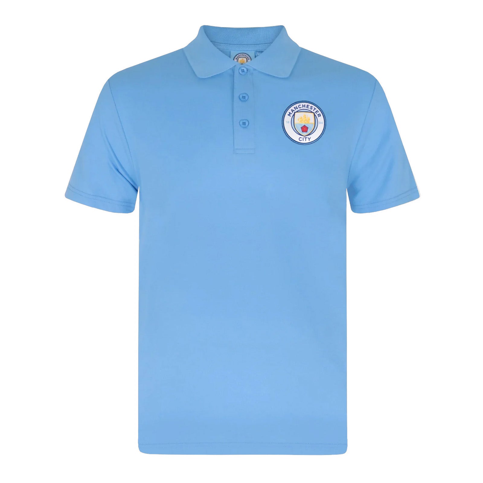 Man City kids polo shirt in sky blue with club crest to the chest.