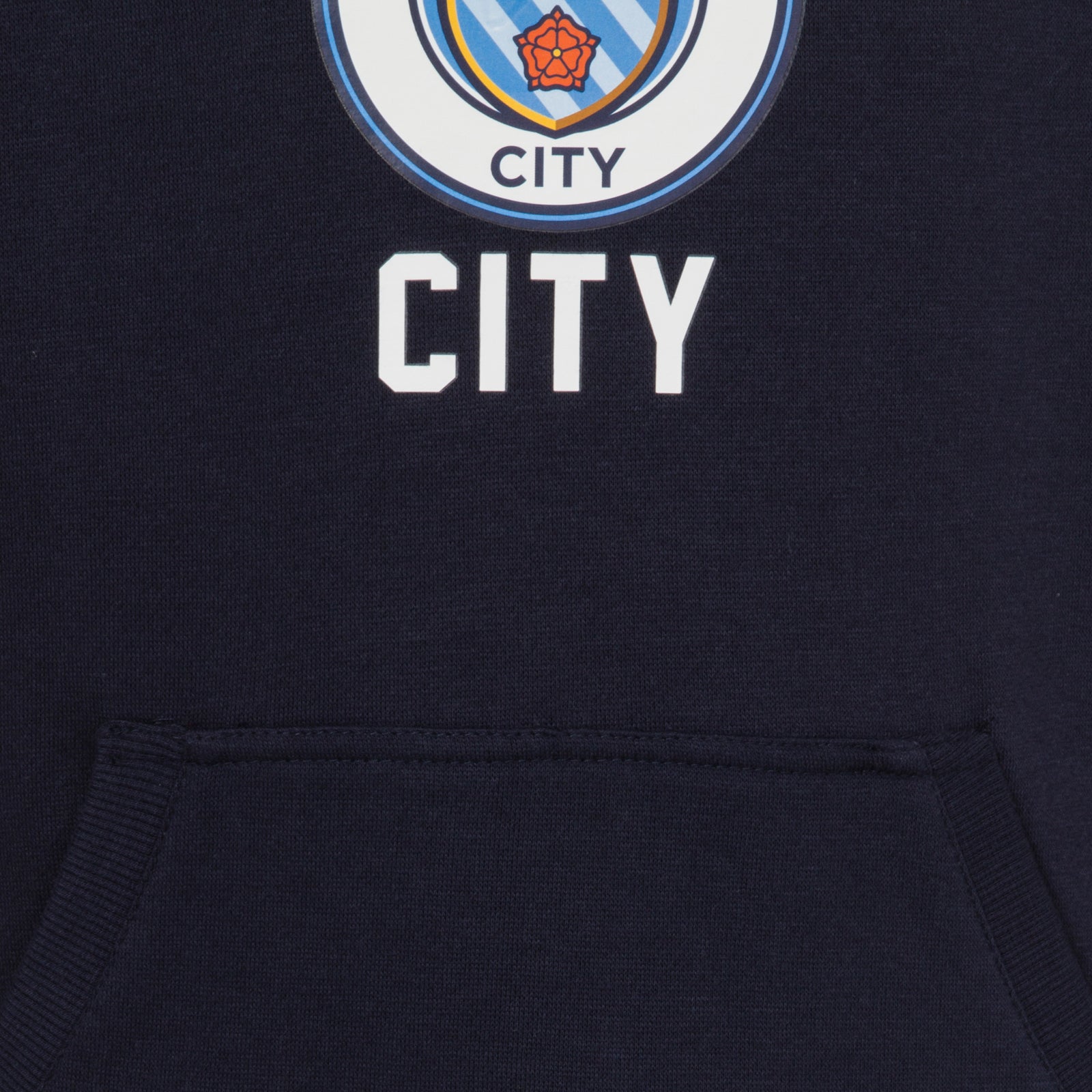 Man City adults graphic hoodie in navy with MCFC club crest to the centre of the body.