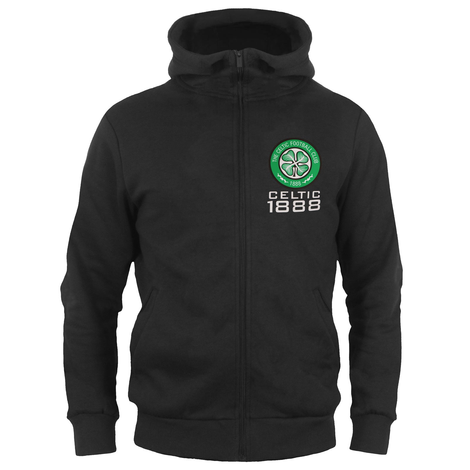Celtic kids zip hoodie in black with club crest on the left chest.
