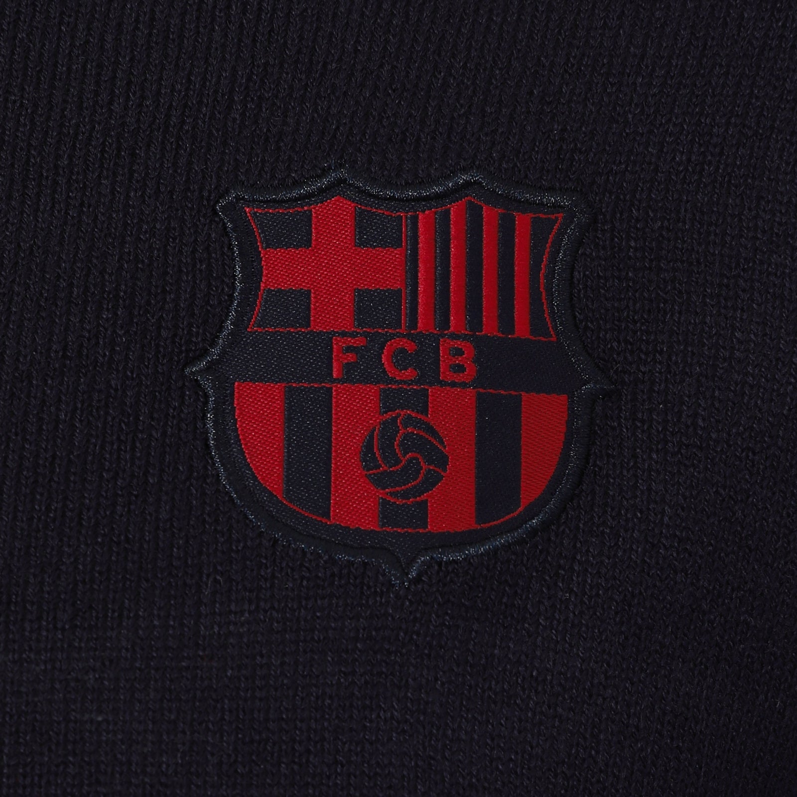 FC Barcelona adults knitted crew neck jumper in navy blue with FCB club crest to chest