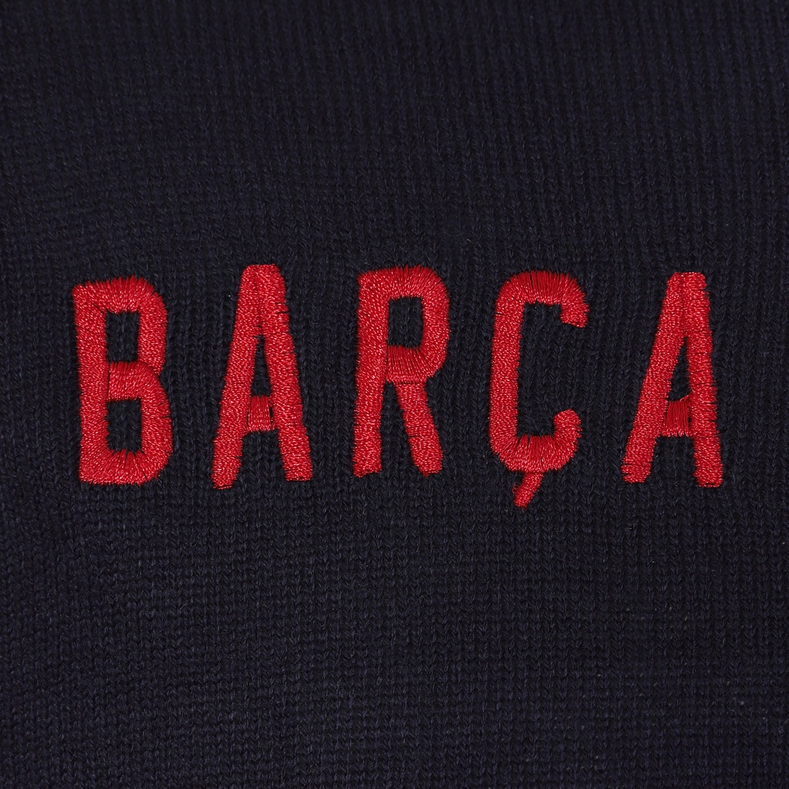 FC Barcelona adults knitted crew neck jumper in navy blue with FCB club crest to chest