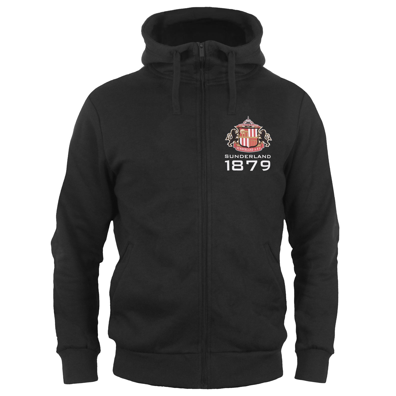 Sunderland adults zip hoodie in black with club crest on the left chest.