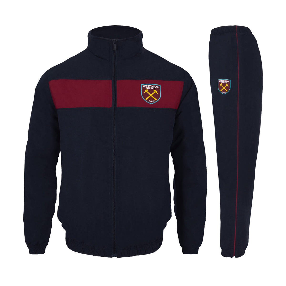 West Ham adults tracksuit in navy blue with club crest to chest and left thigh