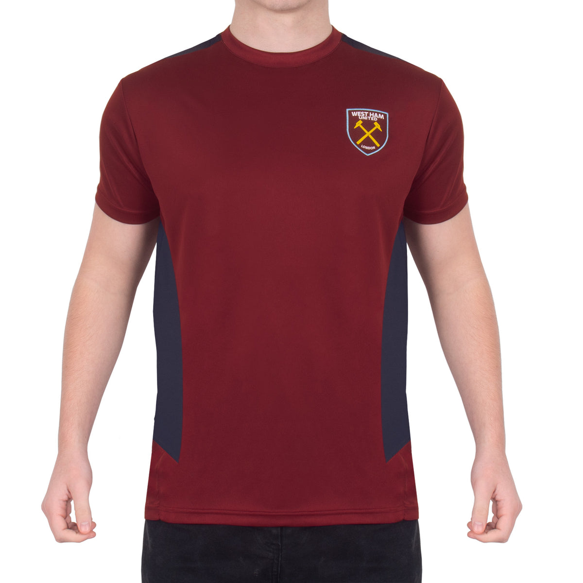 West Ham adults poly T-shirt in claret with club crest to chest