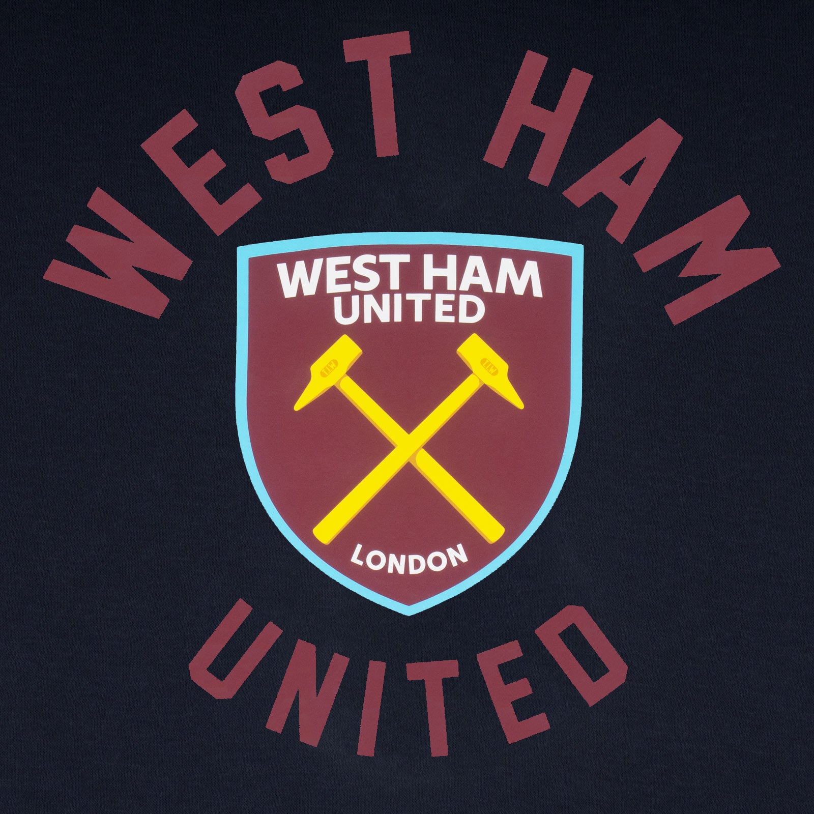 West Ham adults hoodie in navy with club crest & text print to front.