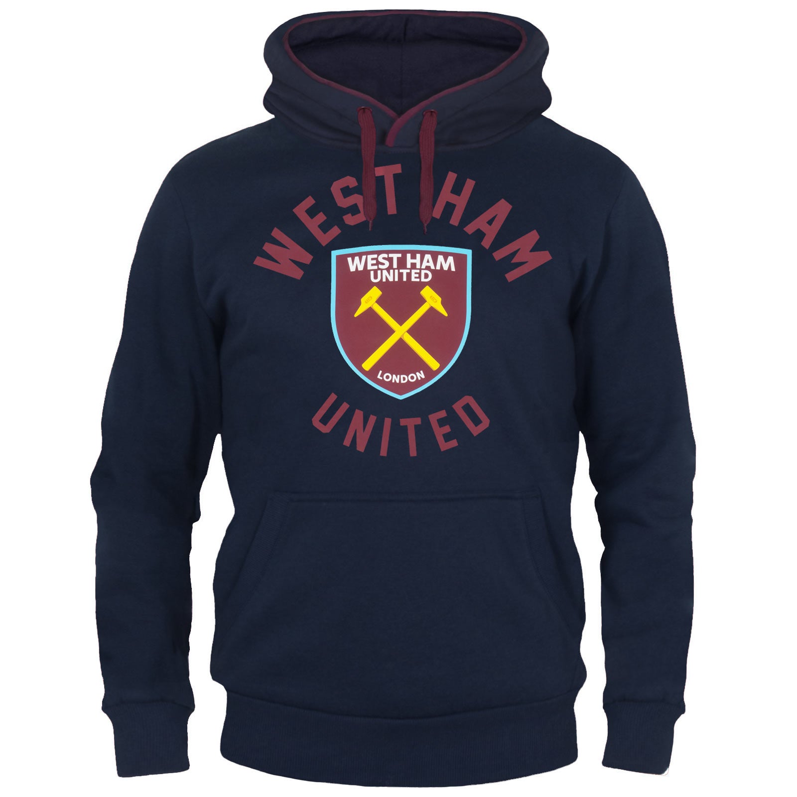 West Ham adults hoodie in navy with club crest & text print to front.