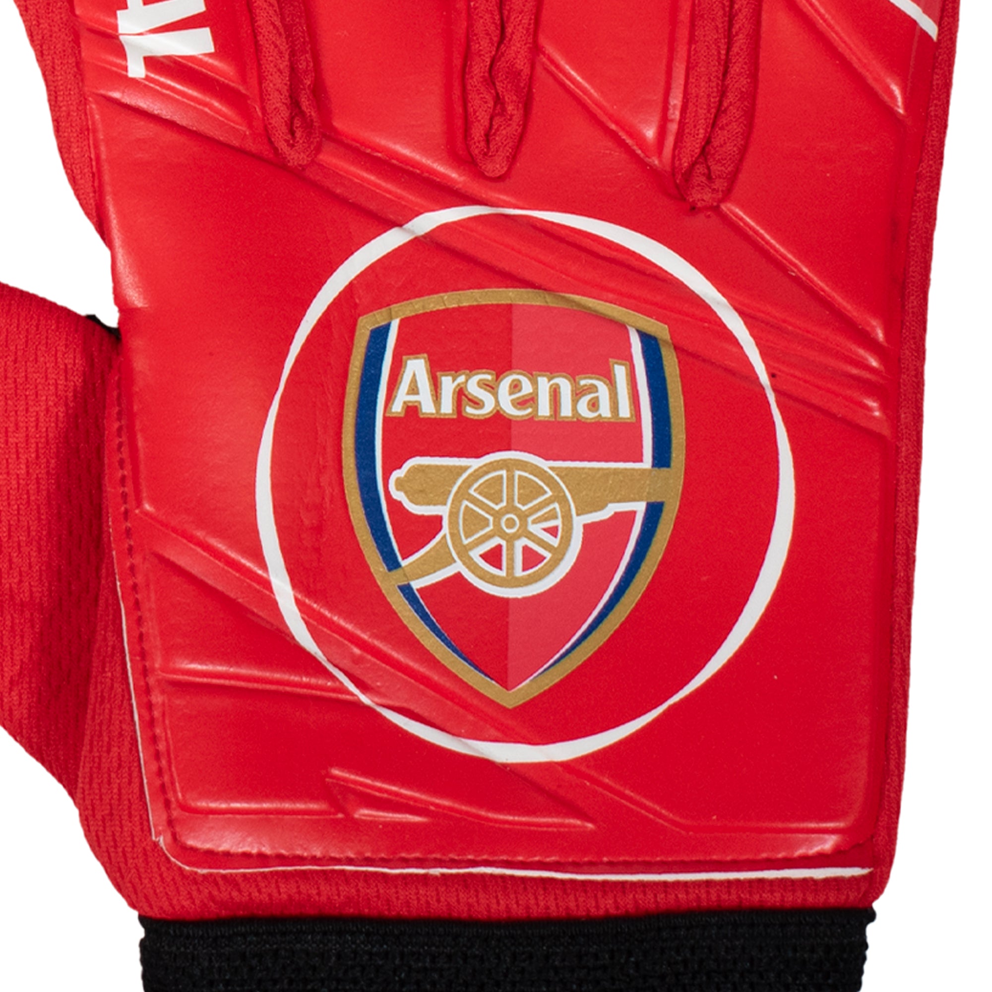 Arsenal red goalkeeper gloves with AFC crest & text print to each glove.
