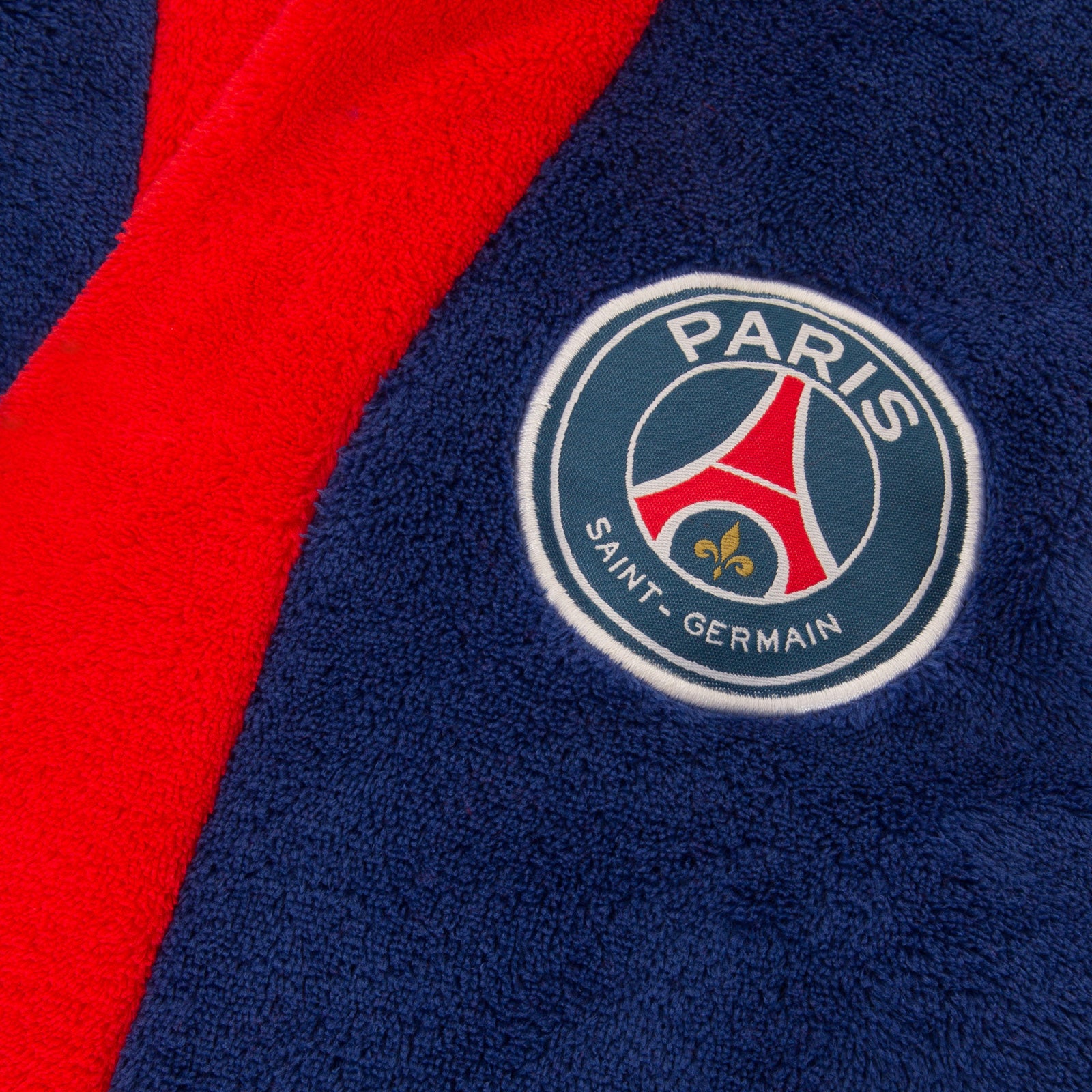 PSG kids hooded dressing gown in blue with crest