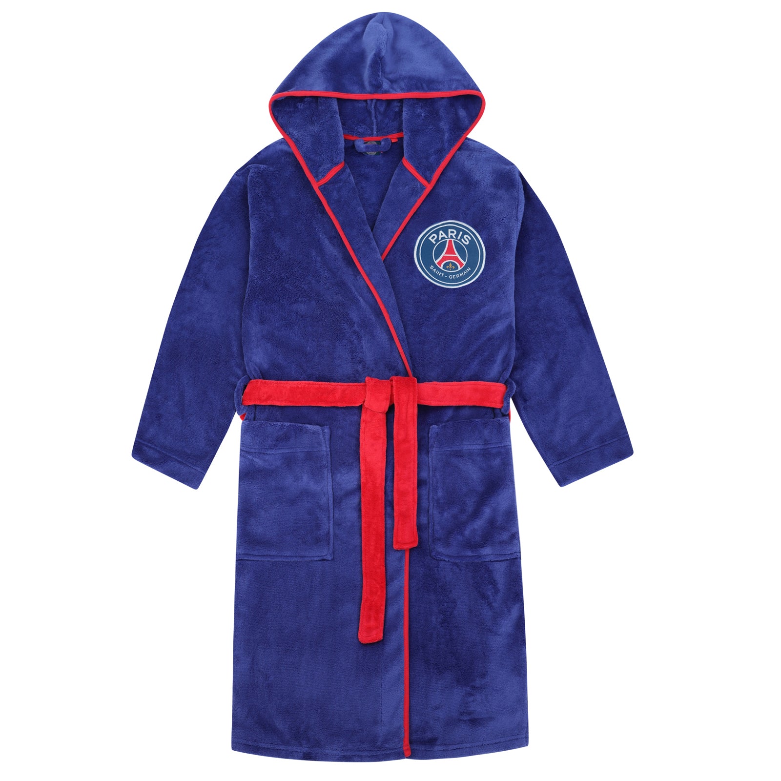 PSG kids hooded dressing gown in blue with crest