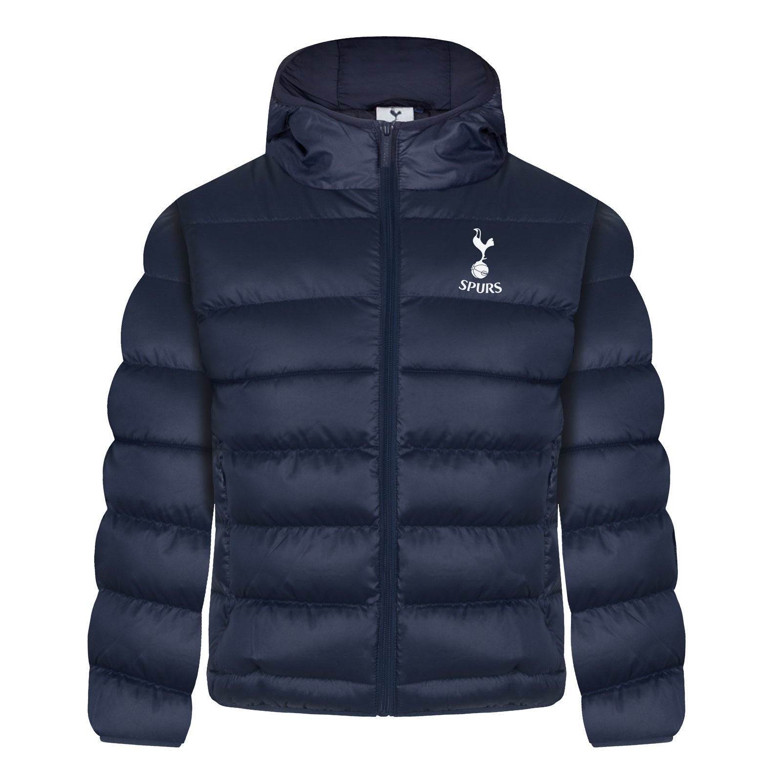Spurs kids quilted jacket in navy blue with club crest to chest.