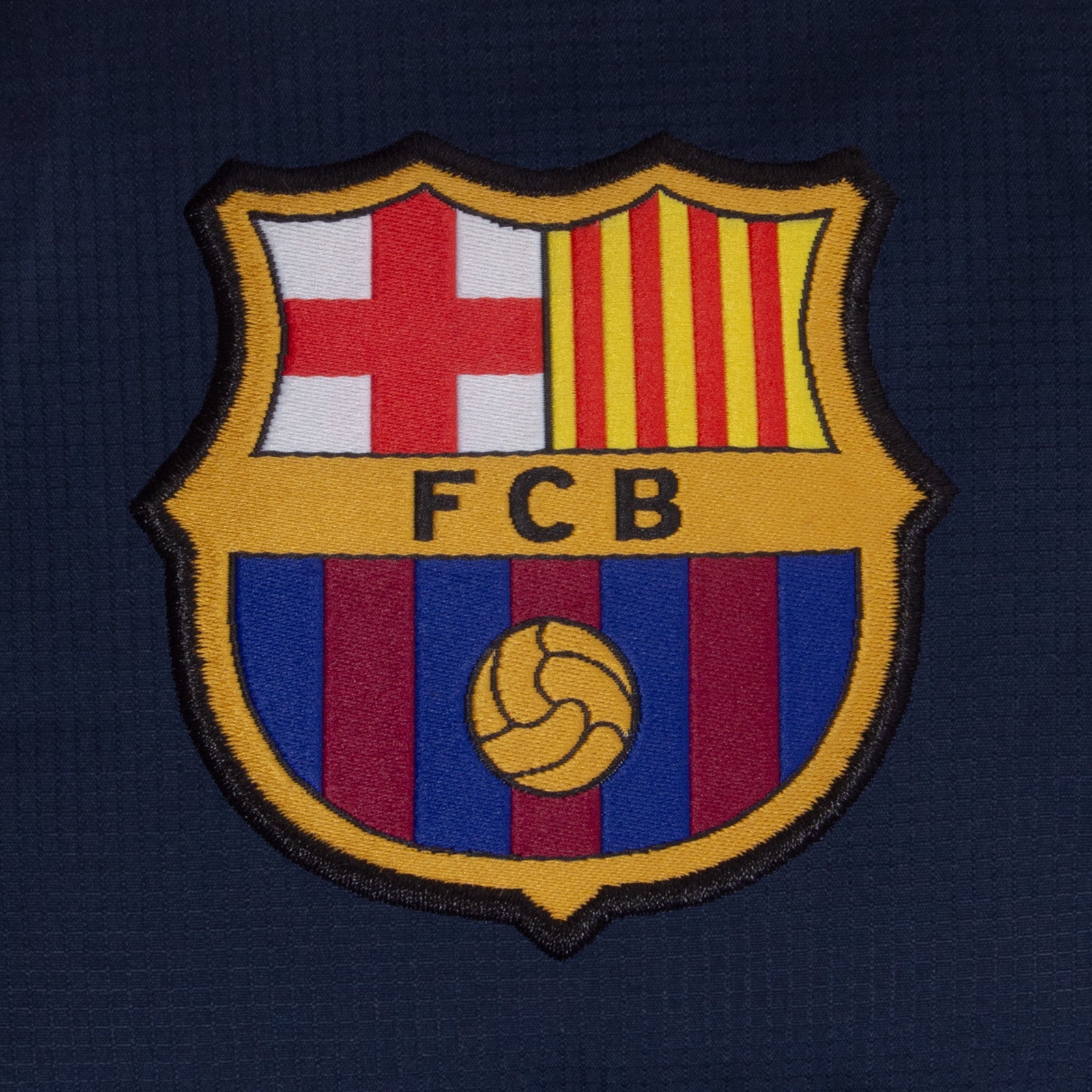 FC Barcelona adults quilted jacket in navy with club crest to chest.
