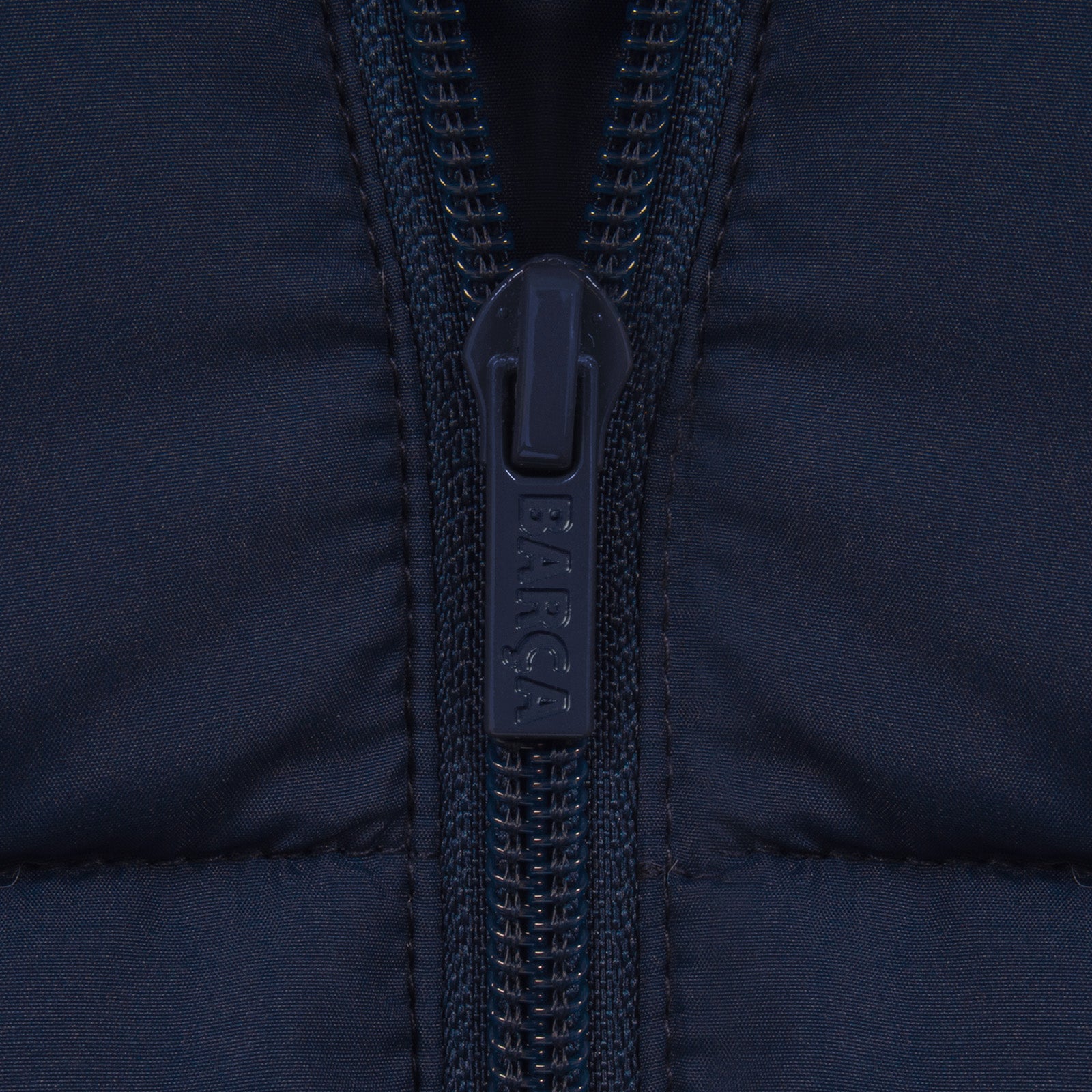 FC Barcelona adults quilted jacket in navy with club crest to chest.