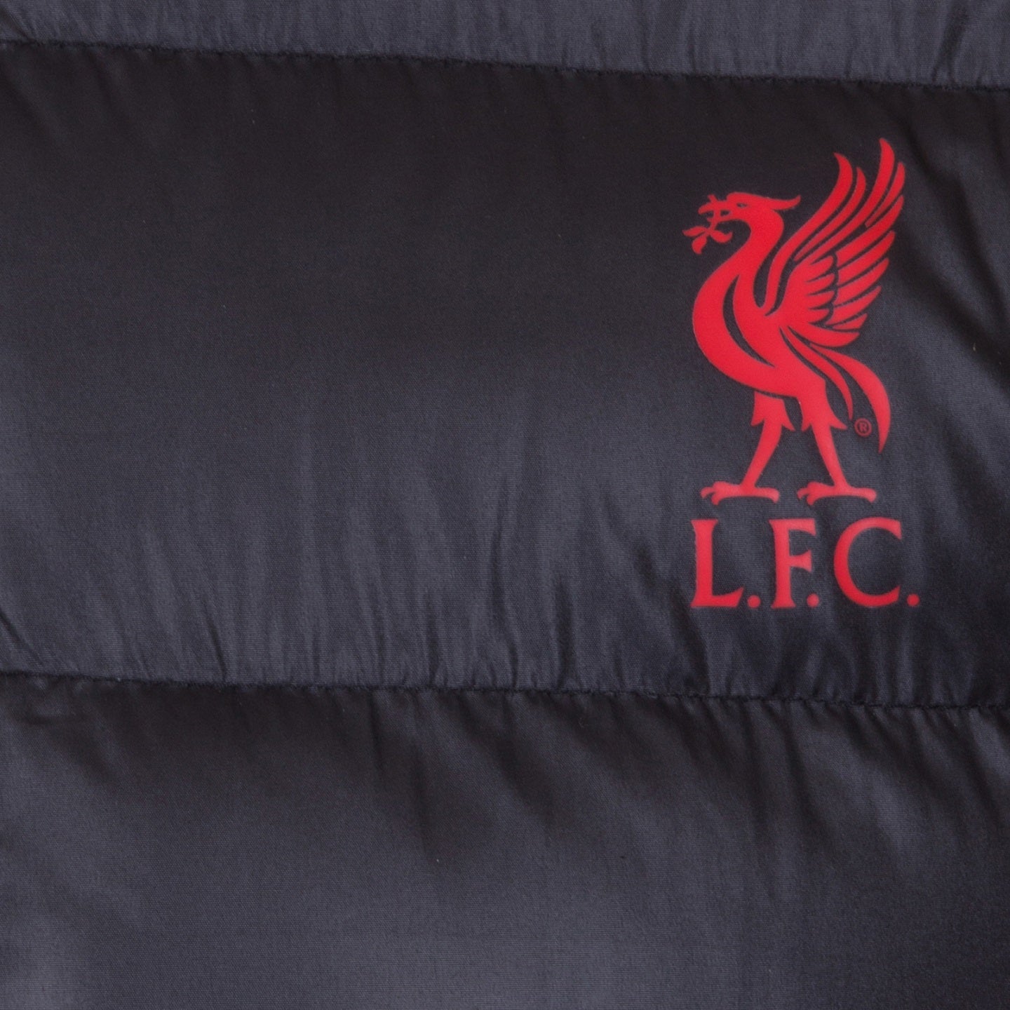 Liverpool adults quilted jacket in black with club crest to chest.