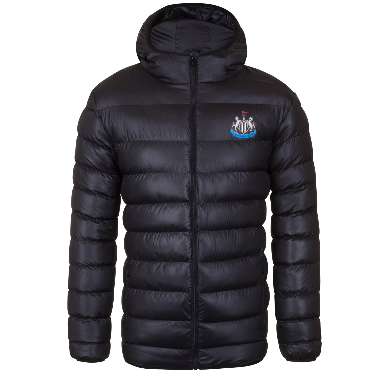 Newcastle United adults quilted jacket in black with club crest to chest.