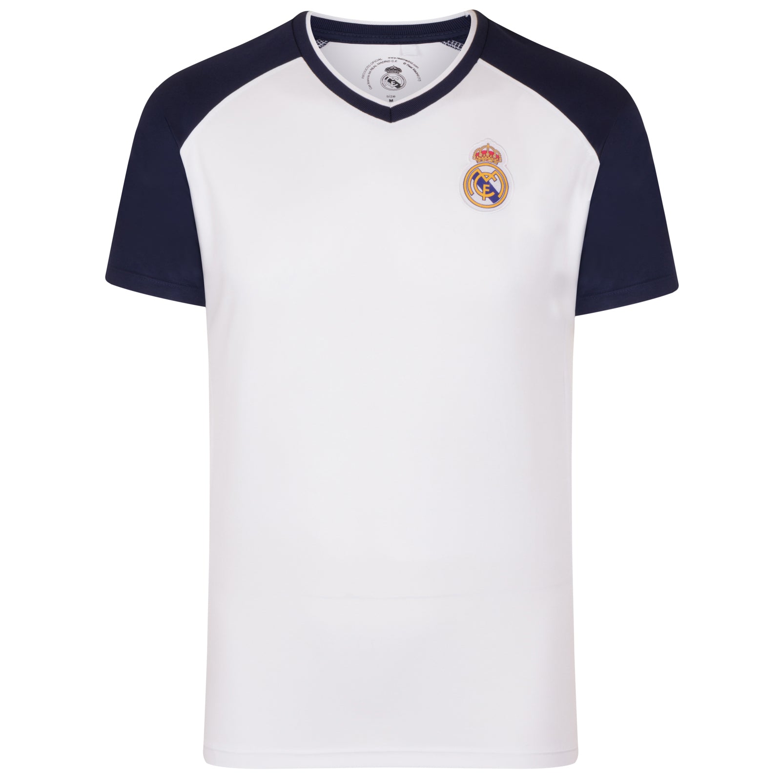 Real Madrid kids V-neck T-shirt inwhite with woven club crest to chest
