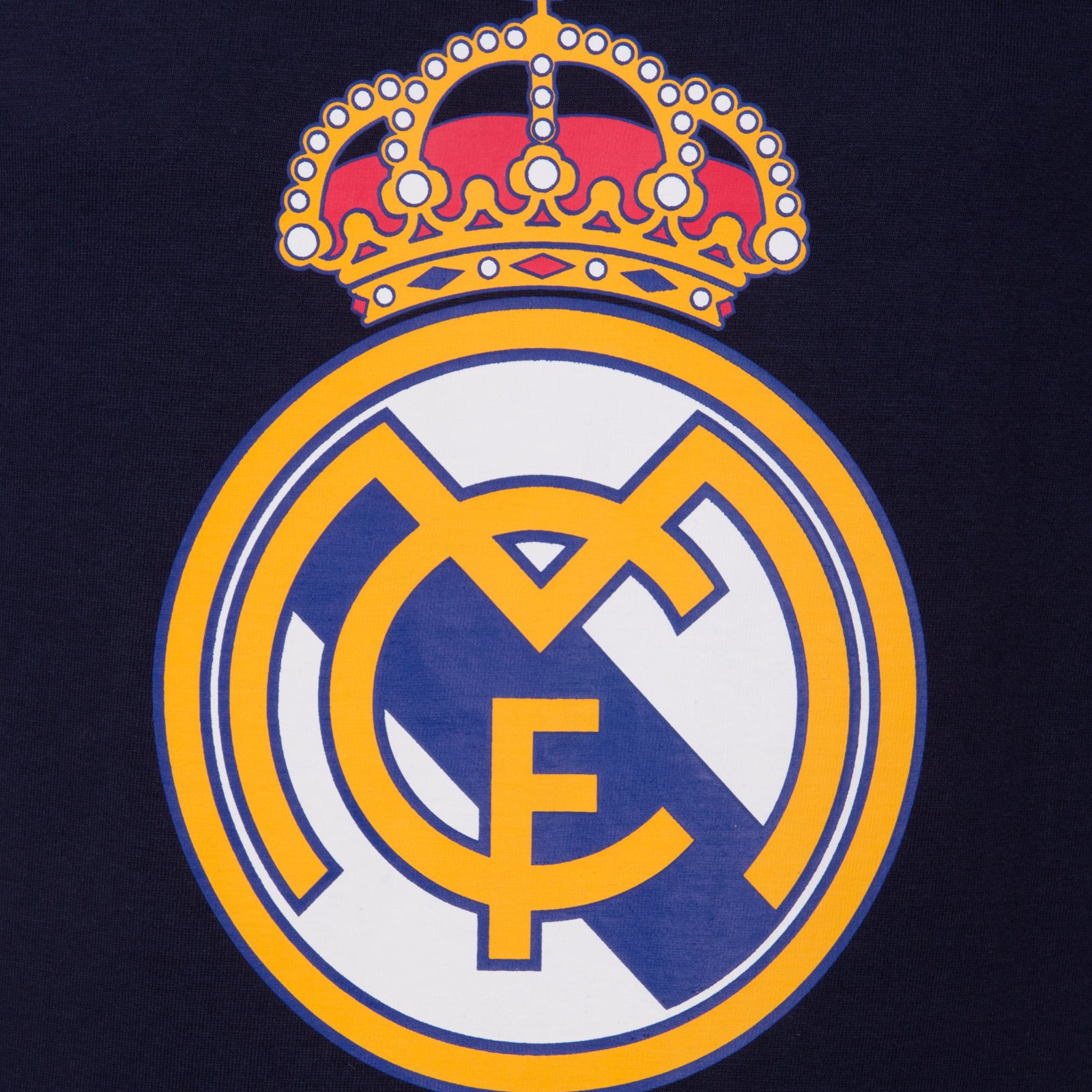 Real Madrid kids T-shirt in navy blue with large club crest print to front.