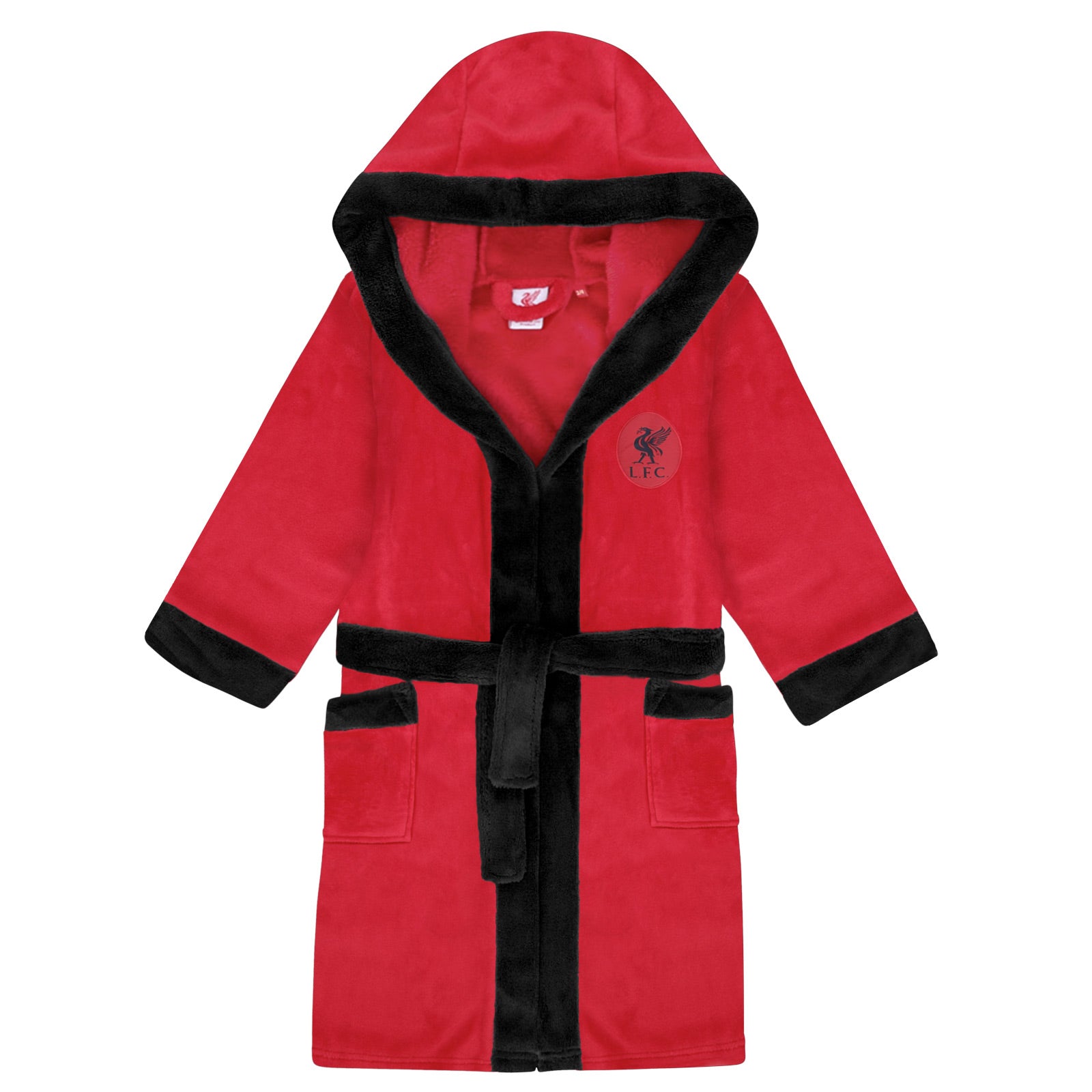 Liverpool kids hooded dressing gown in red with a crest