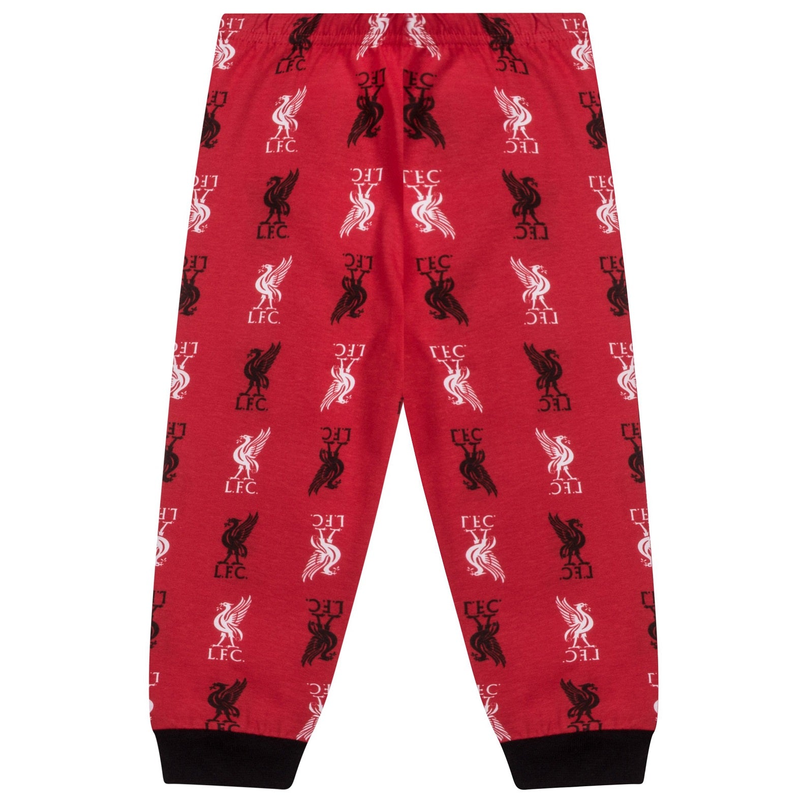 Liverpool baby pyjamas. Long sleeve top in red with crest & text print. Red bottoms with all over club crest