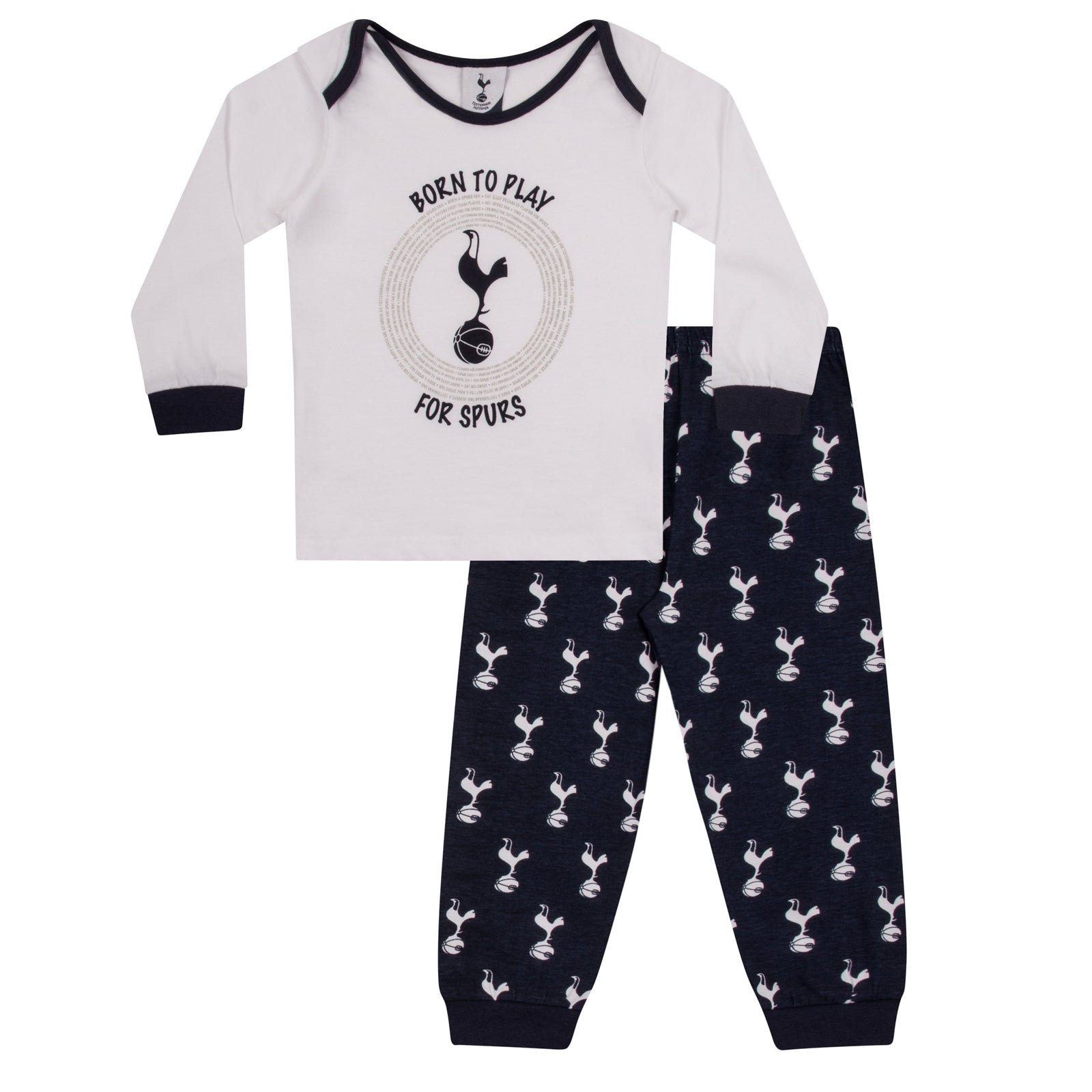 Spurs baby pyjamas with white top and navy bottoms