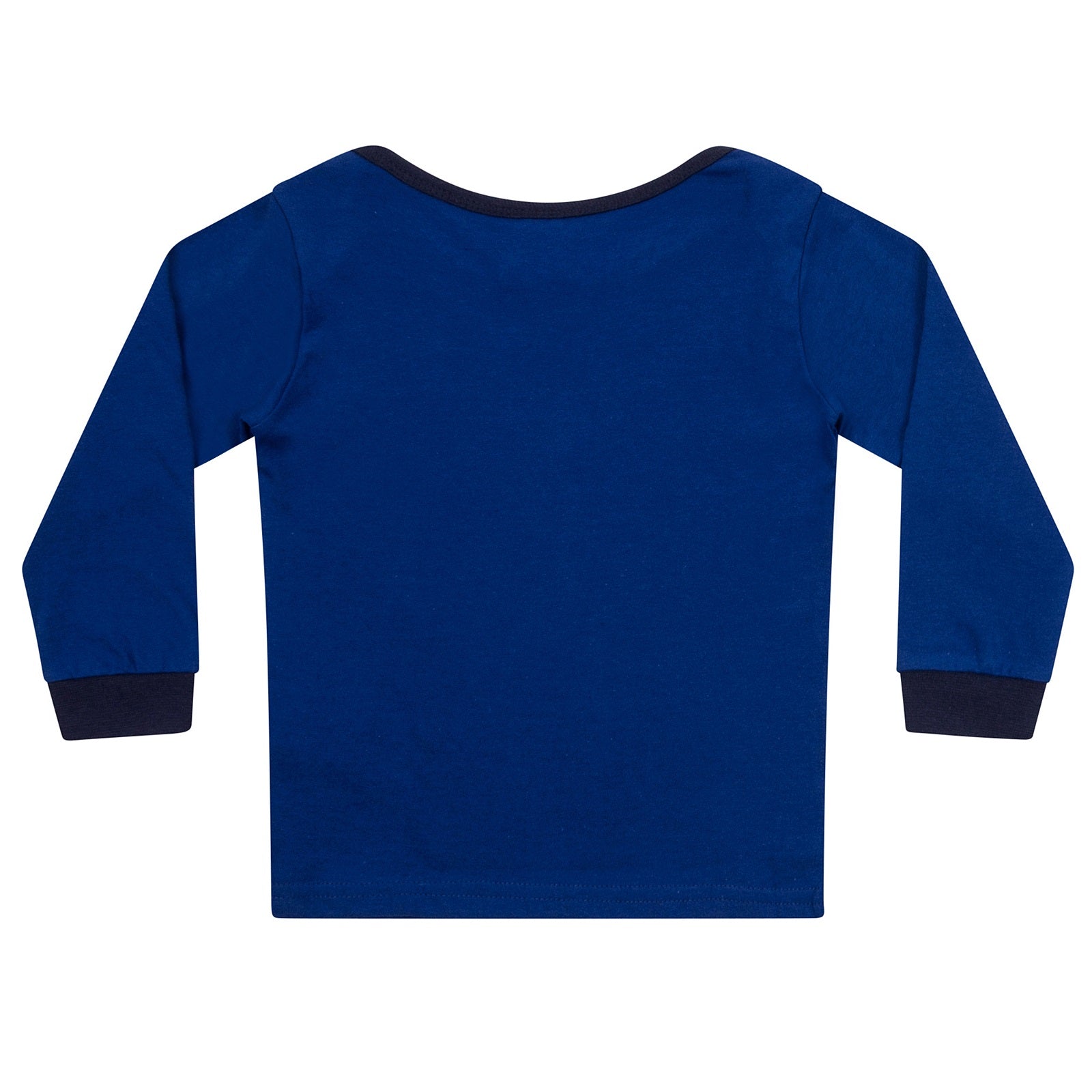 Chelsea baby pyjamas. Long sleeve pyjama top in blue with club crest & text print. Blue bottoms with all over club crest print