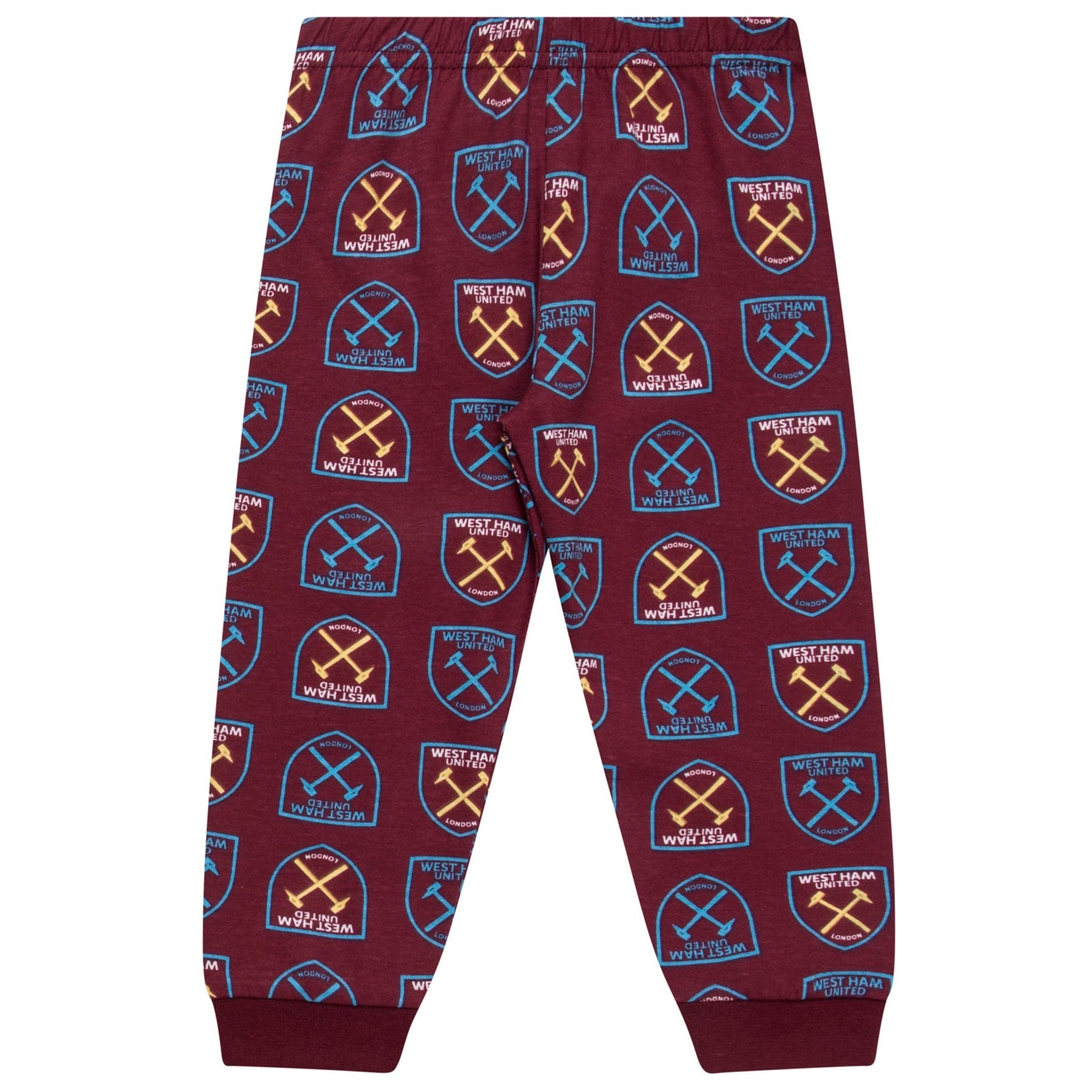 West Ham baby pyjamas with claret & blue top and claret bottoms.