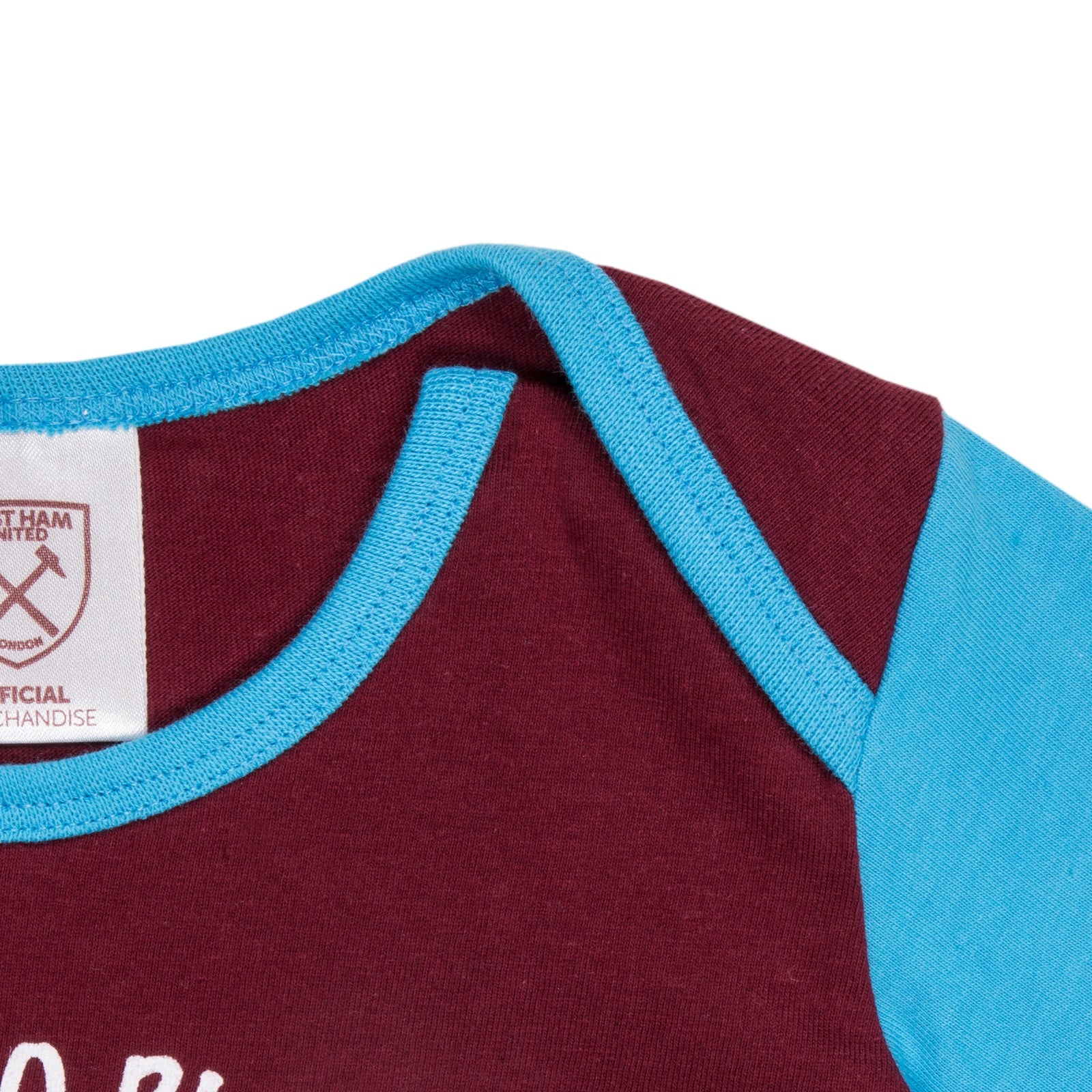West Ham baby pyjamas with claret & blue top and claret bottoms.