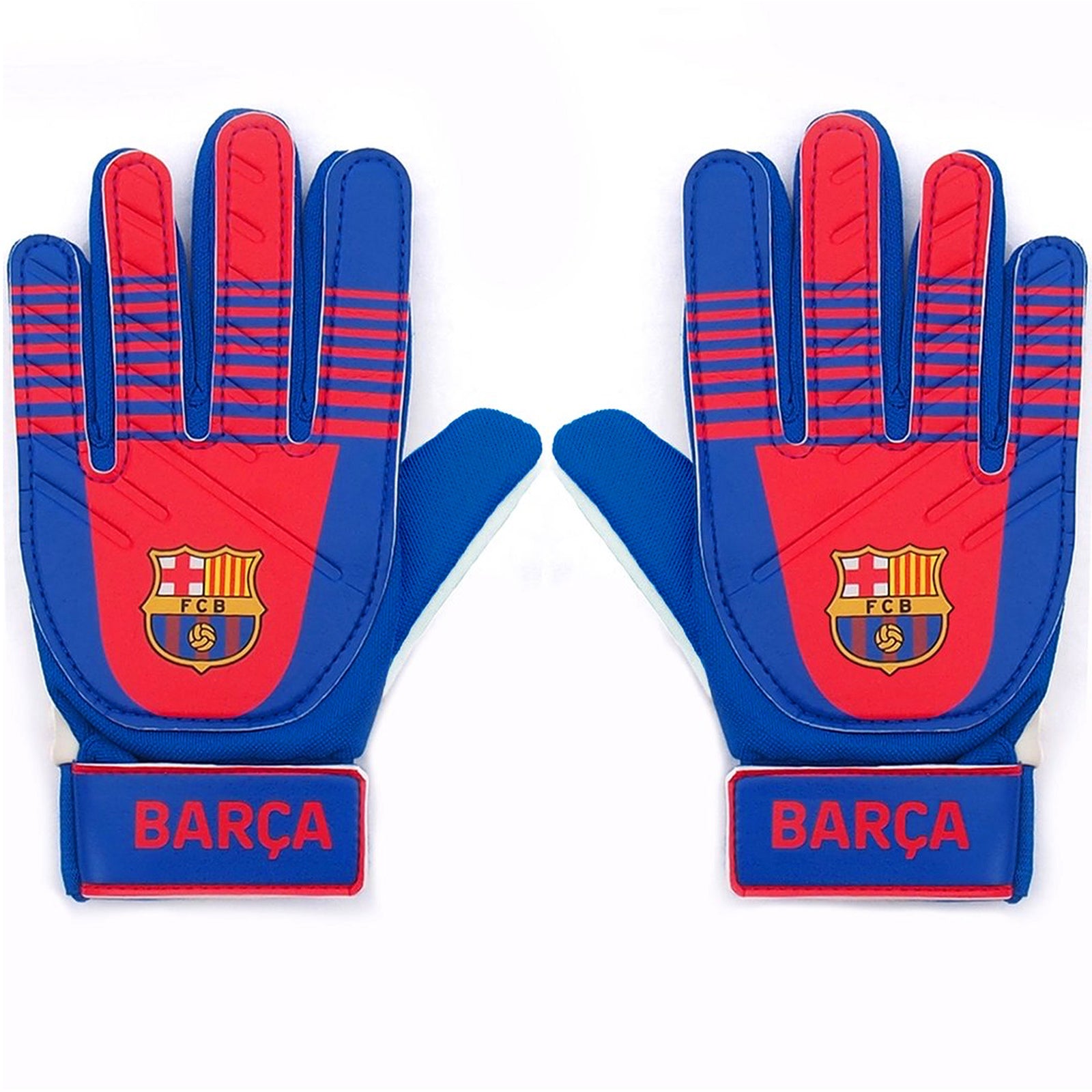 FC Barcelona size 4 blue ball with club crest & text. FCB crest & text print to each glove.