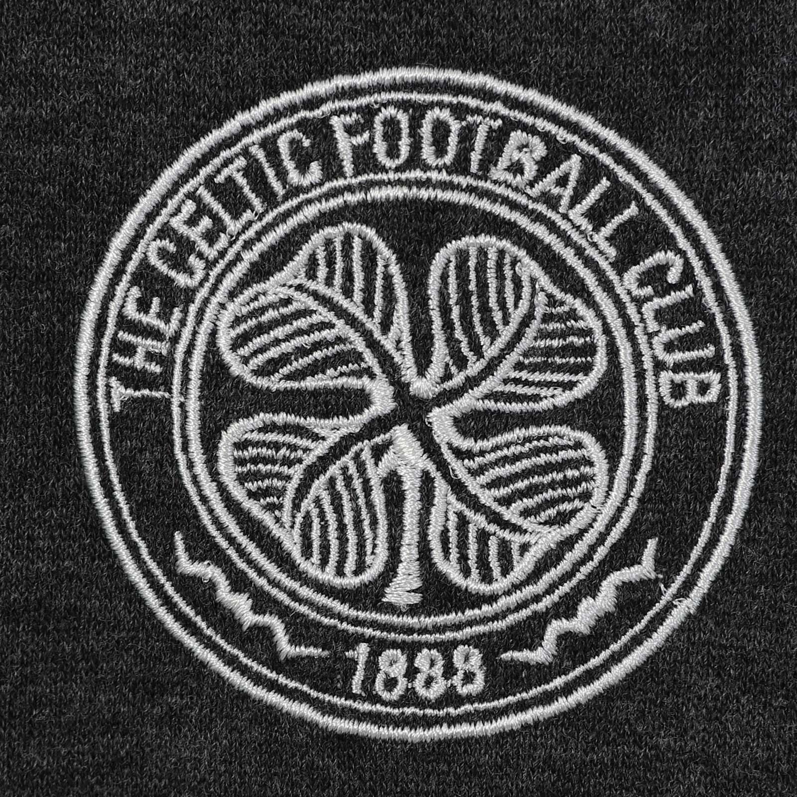 Celtic kids retro varsity jacket, fleece in charcoal grey with club crest to chest.