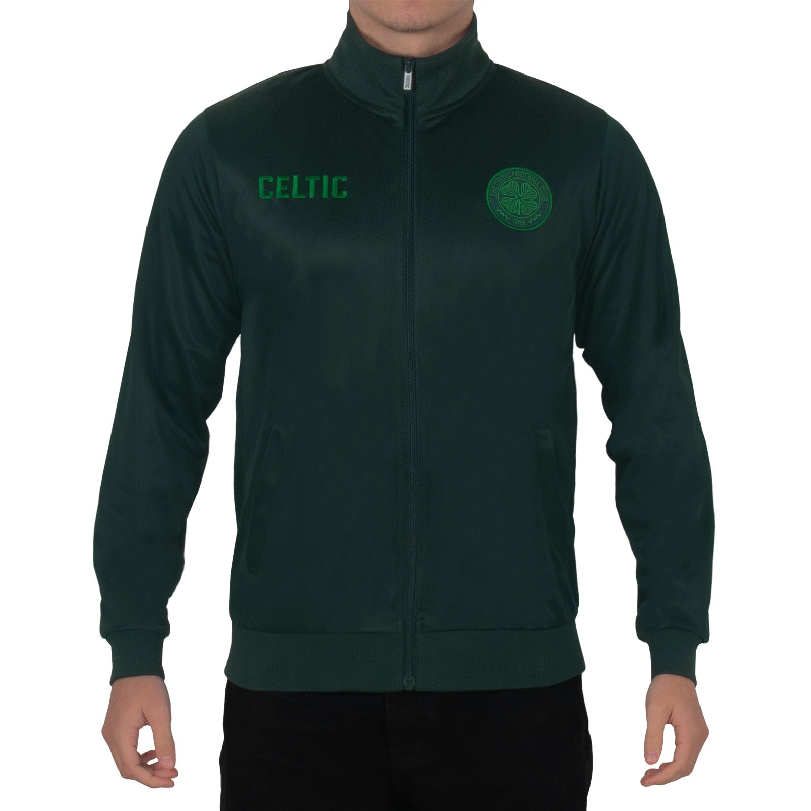 Celtic adults track jacket in forest green with club crest on the chest.