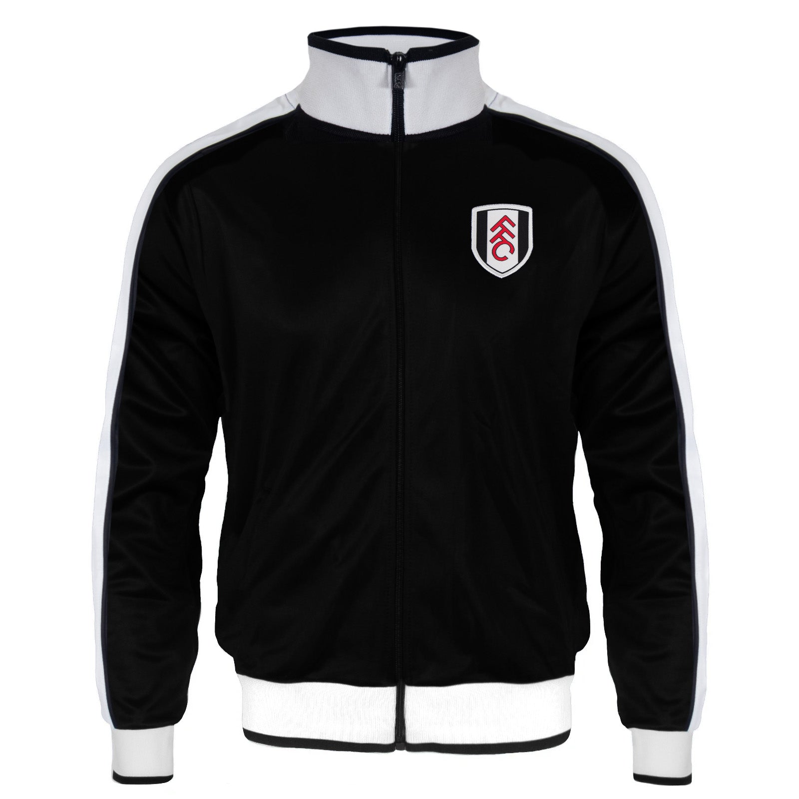 Fulham adults retro track jacket in black with club crest to chest.