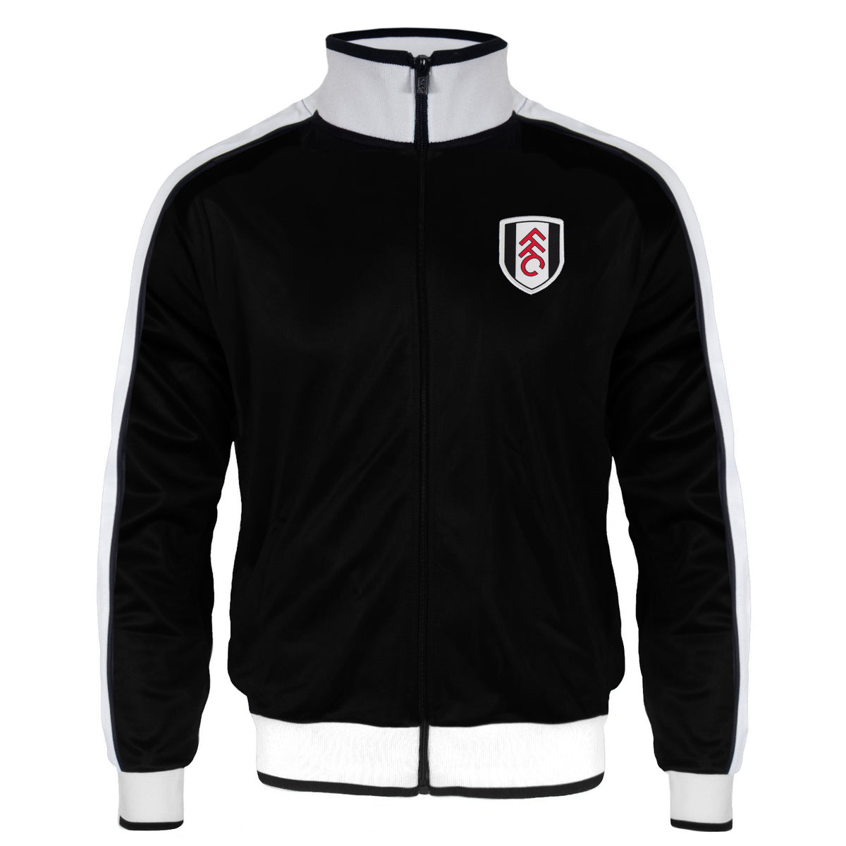 Fulham adults retro track jacket in black with club crest to chest.
