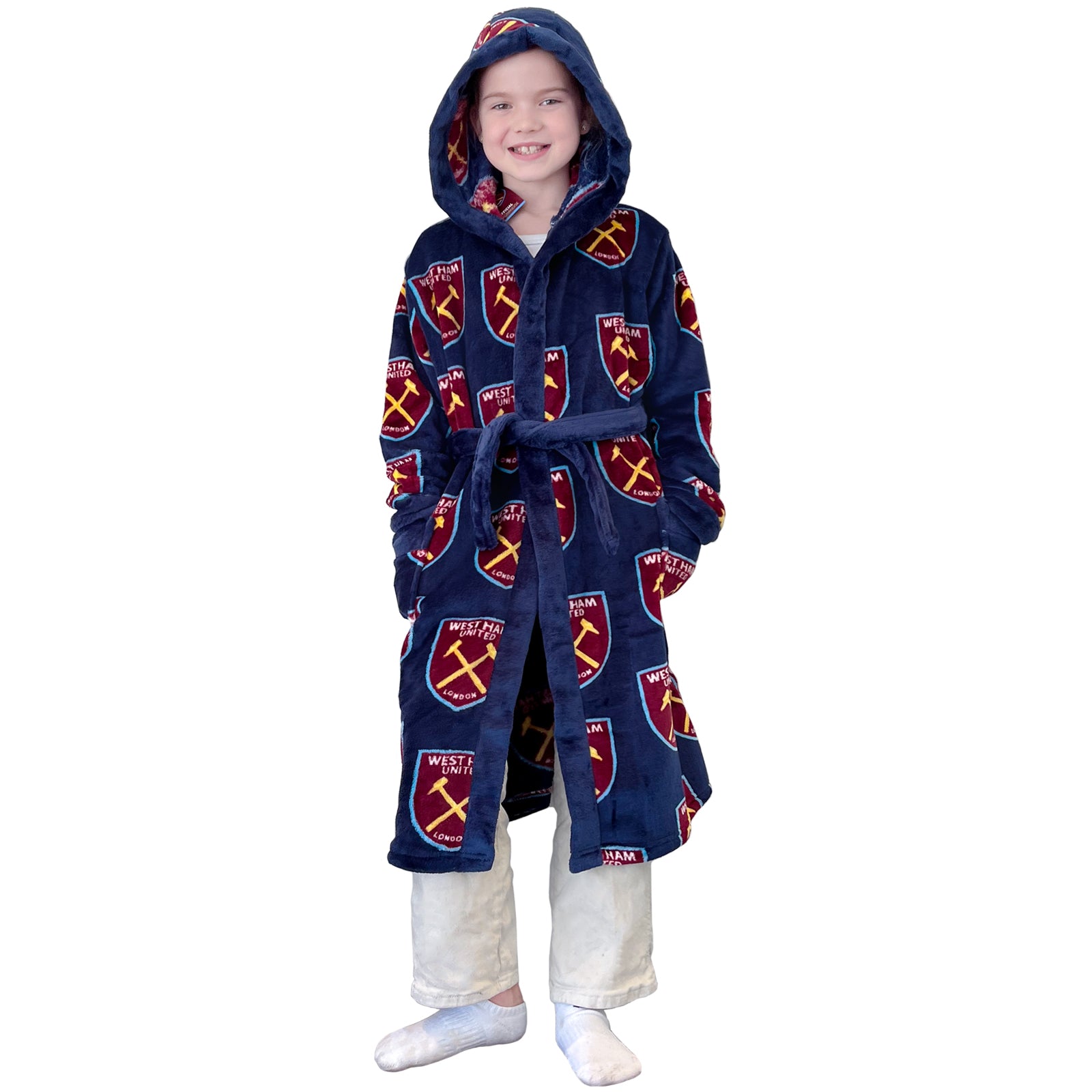 West Ham kids hooded dressing gown in all over print crest