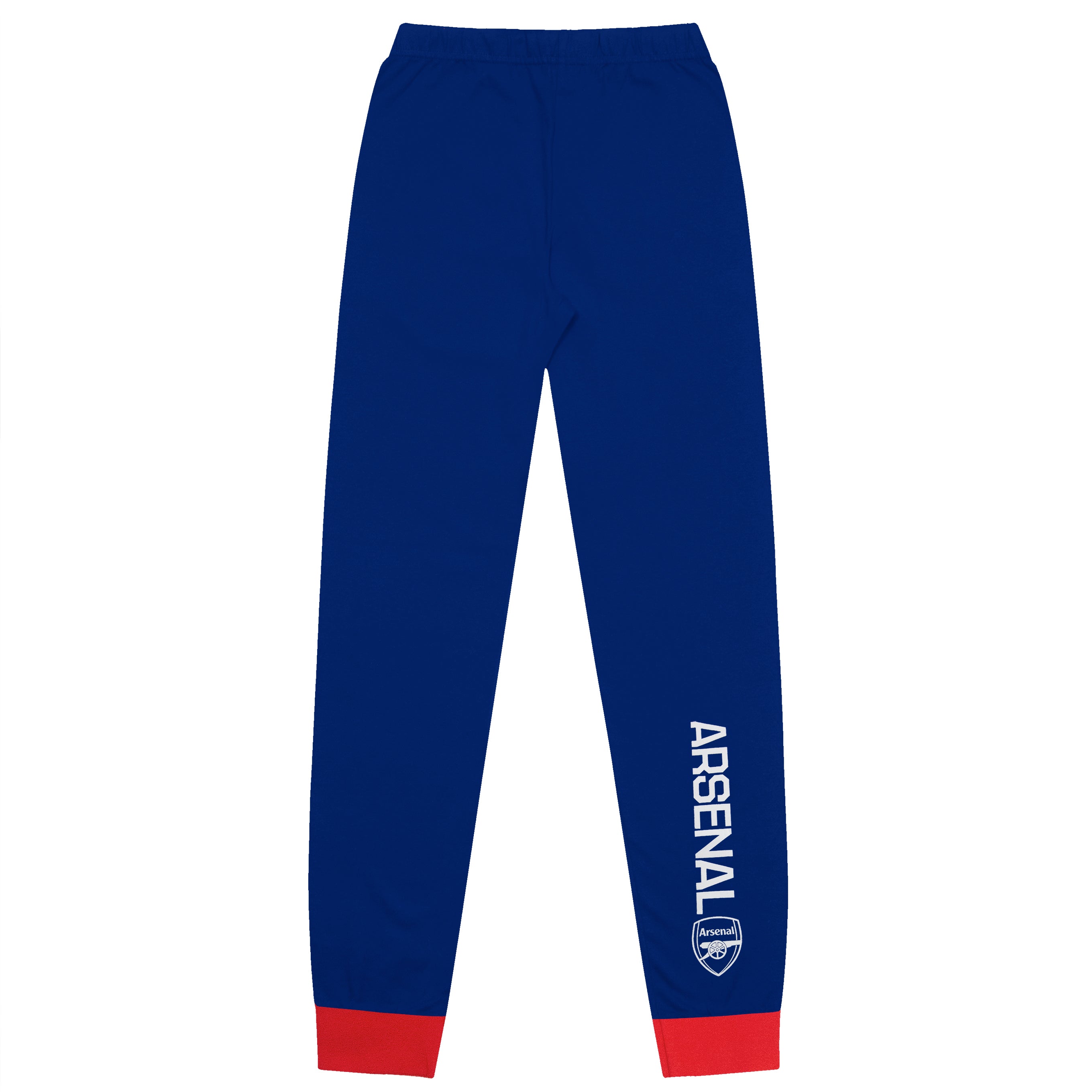 Arsenal kids long pyjamas in blue. Long sleeve top with graphic and crest. Long legged bottoms with club crest.