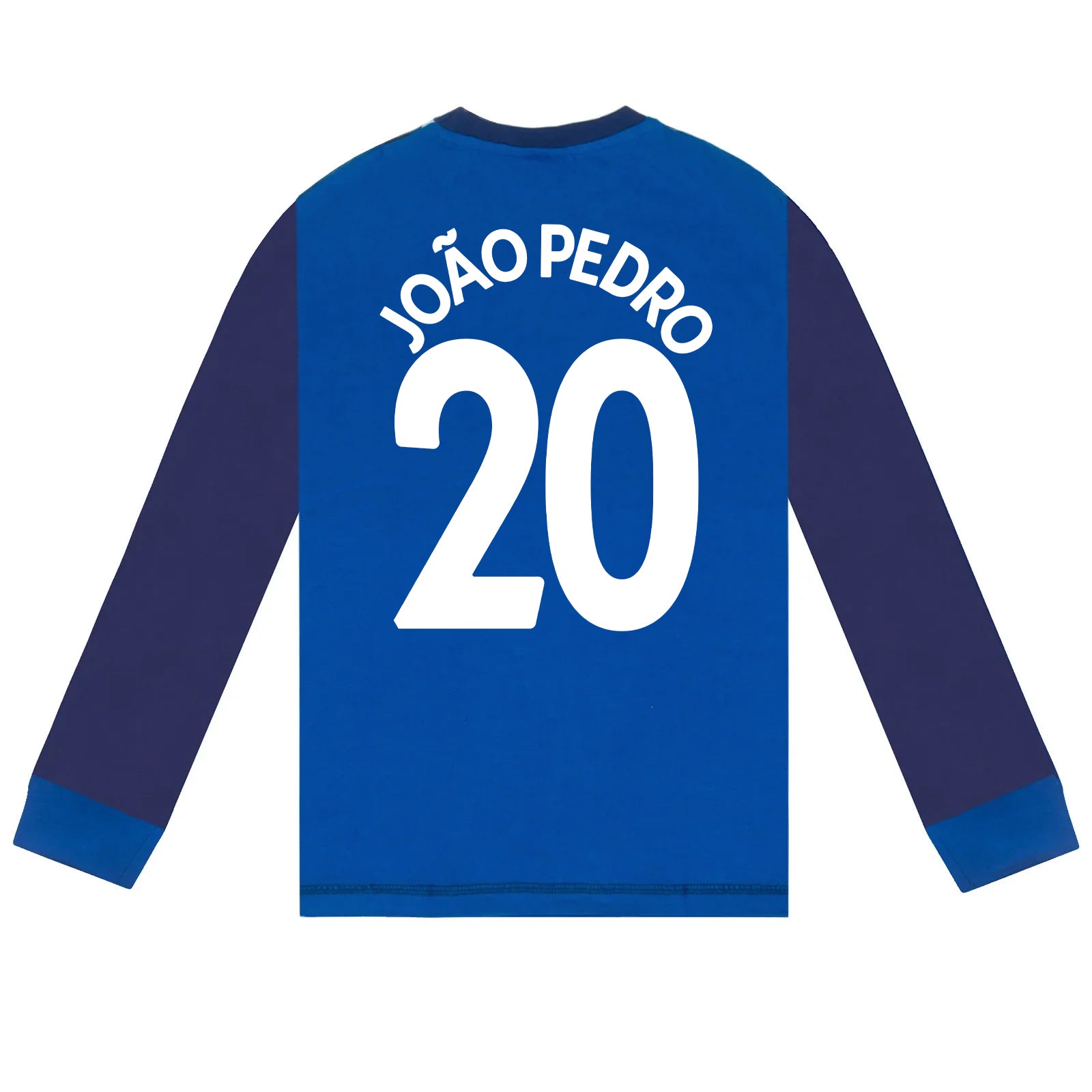 Chelsea kids long pyjamas in blue. Long sleeved top with graphic print and long bottoms.