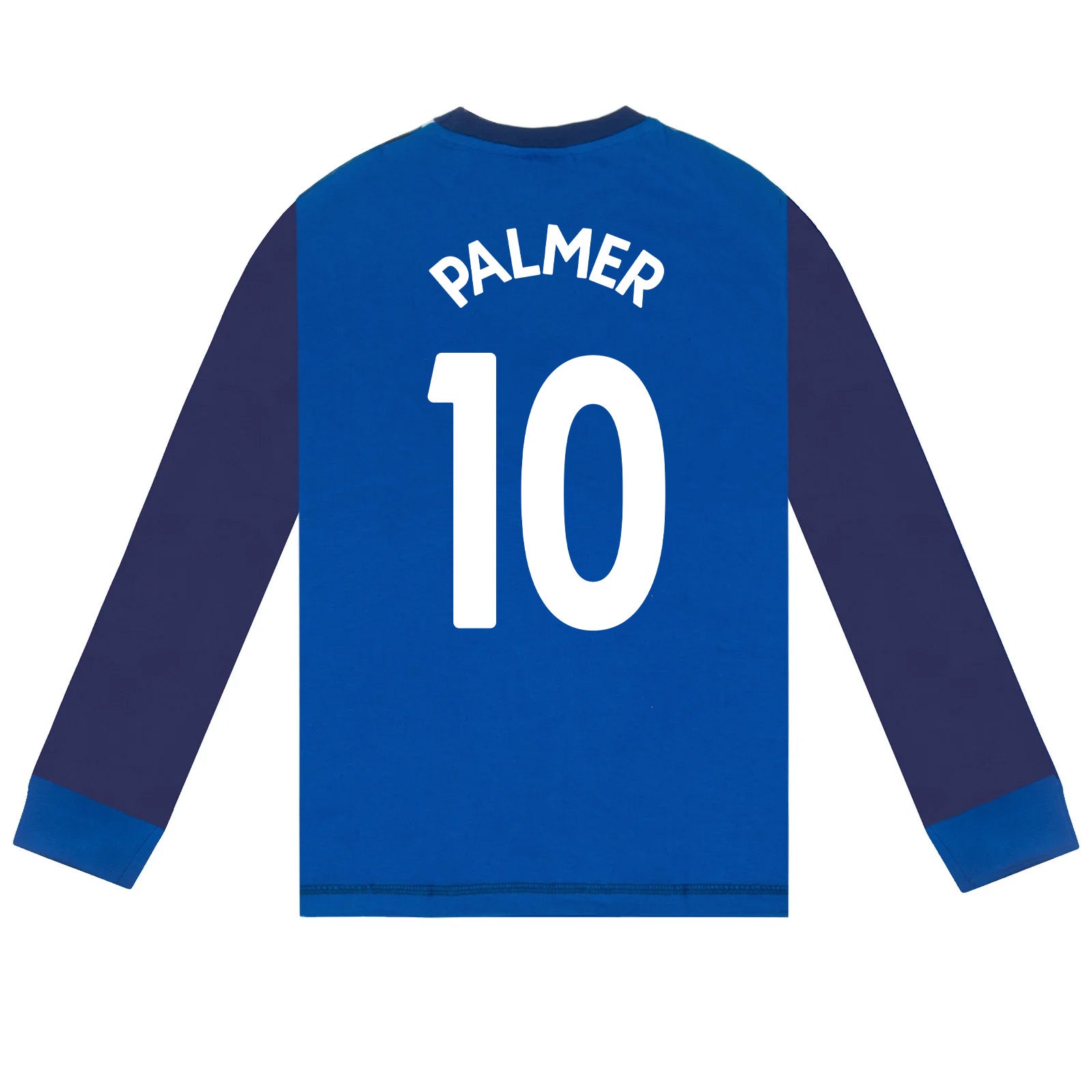 Chelsea kids long pyjamas in blue. Long sleeved top with graphic print and long bottoms.