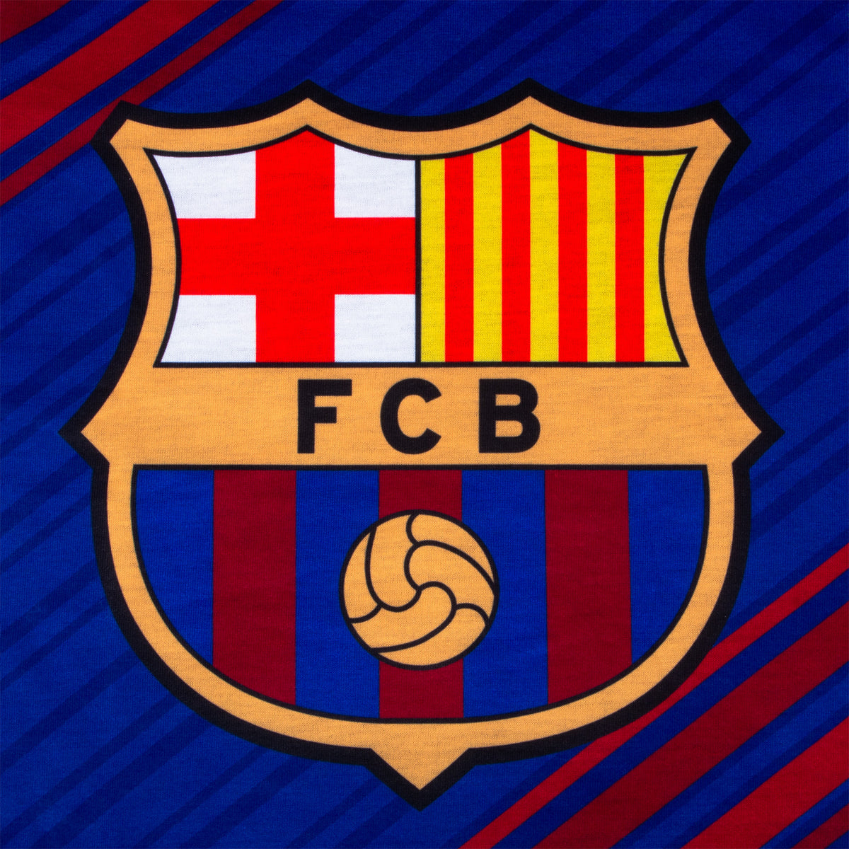 FC Barcelona kids long pyjamas in reflex blue. Long sleeve top featuring the club crest. Long legged bottoms with the club crest and Barca Text.