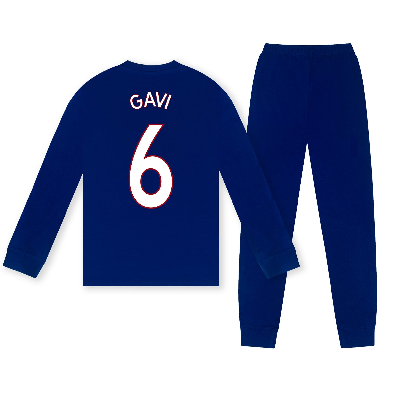 FC Barcelona kids long pyjamas in reflex blue. Long sleeve top featuring the club crest. Long legged bottoms with the club crest and Barca Text.