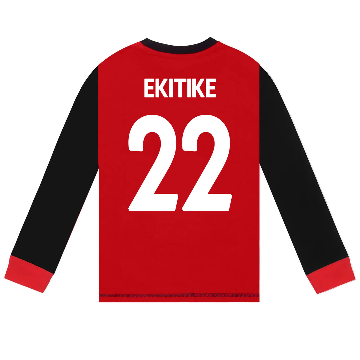 Liverpool kids long pyjamas in red & black. Long sleeve top with club crest. Long legged bottoms with crest.