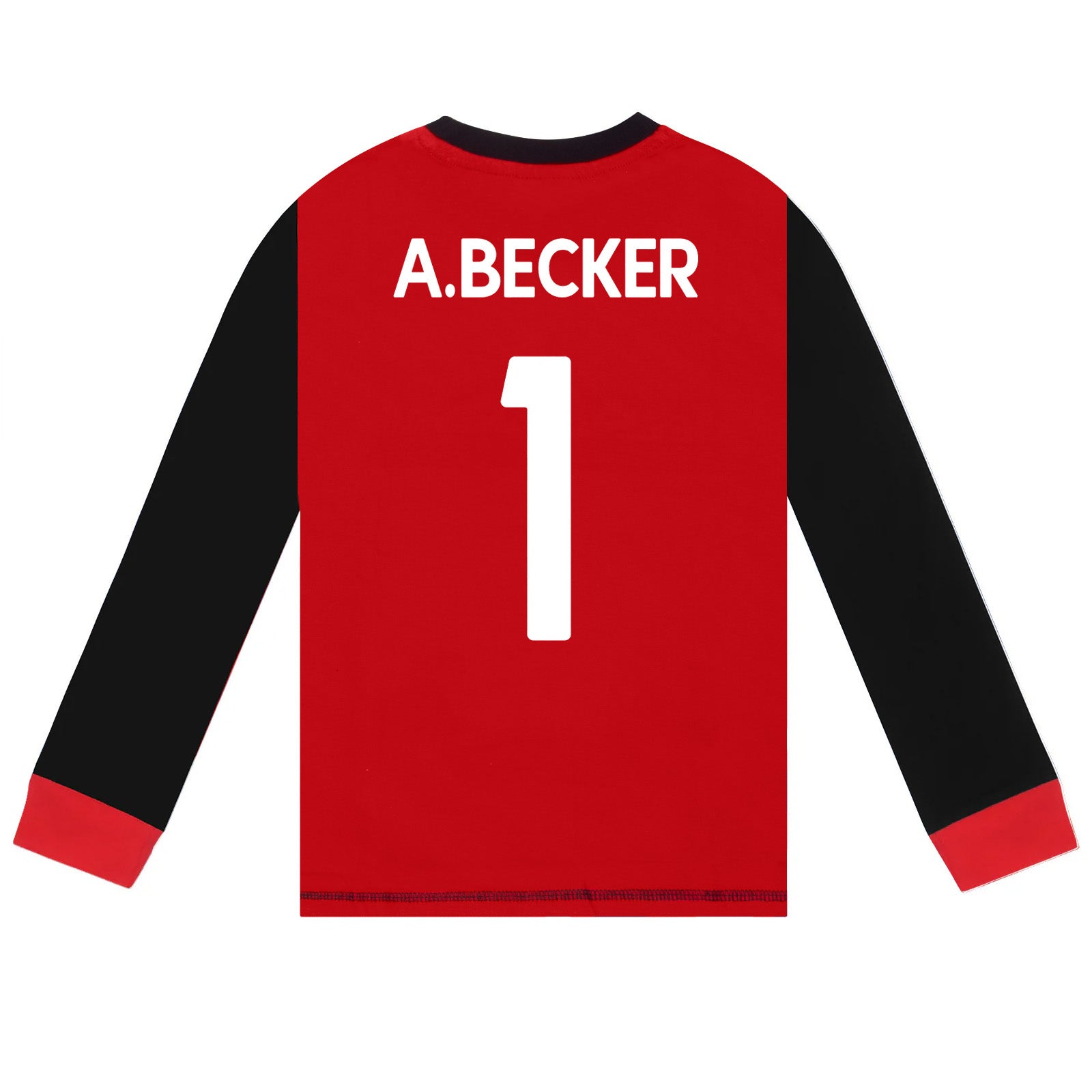 Liverpool kids long pyjamas in red & black. Long sleeve top with club crest. Long legged bottoms with crest.